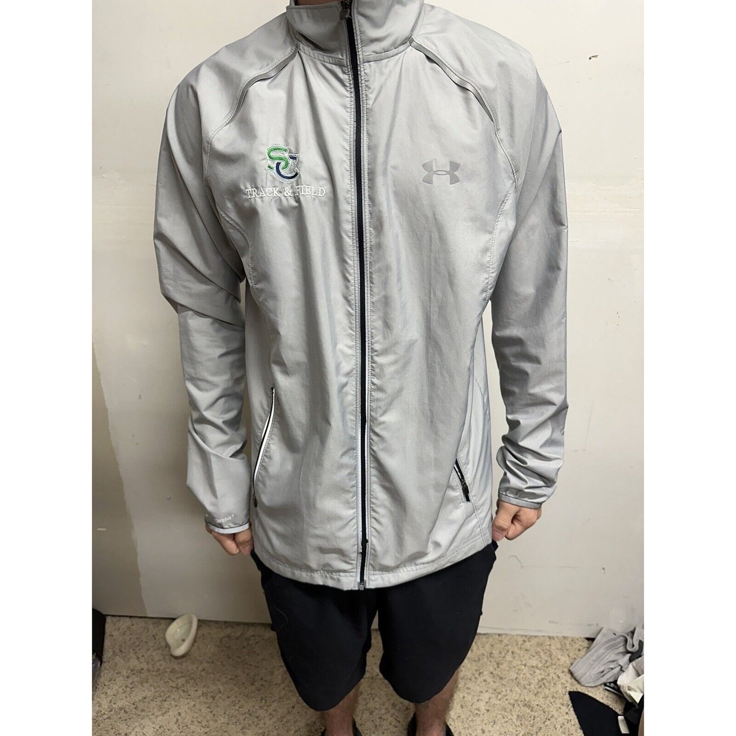 Men’s Gray Full Zip Run Fitted Medium Under Armour Sand Creek Track & Field
