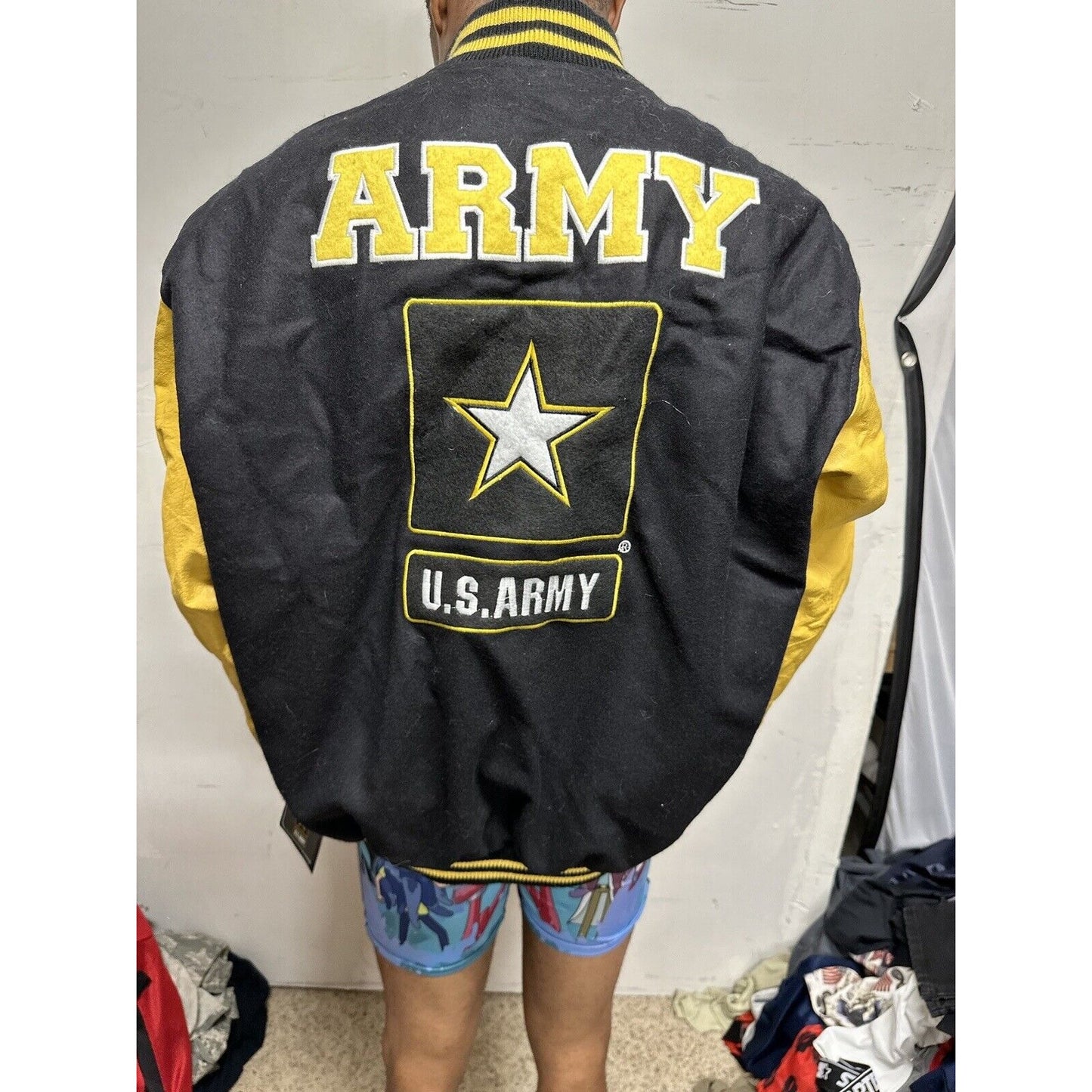 Men’s 2XL JWM Us Army Varsity Style Leather Wool Snap Up Jacket