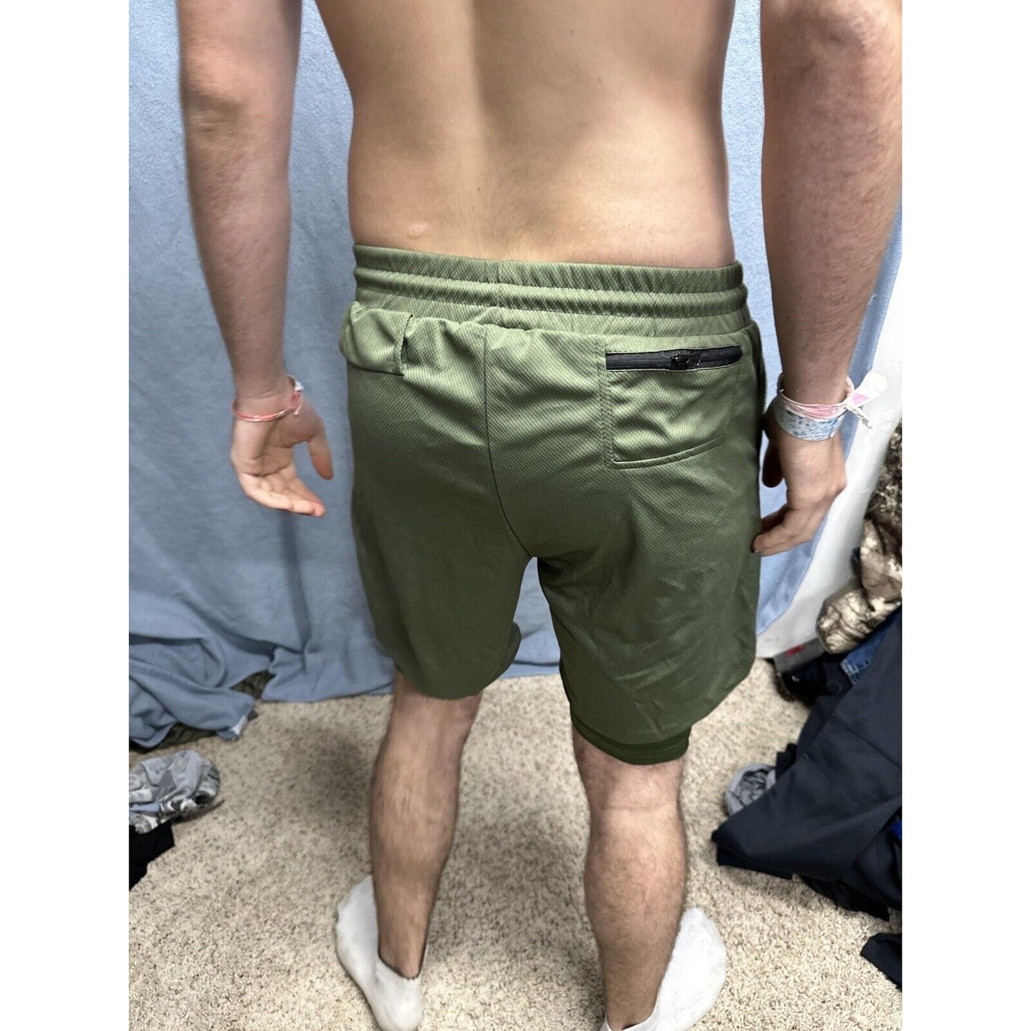 Men’s Olive Green Athletic Shorts Size Small With Built In Compression Liner