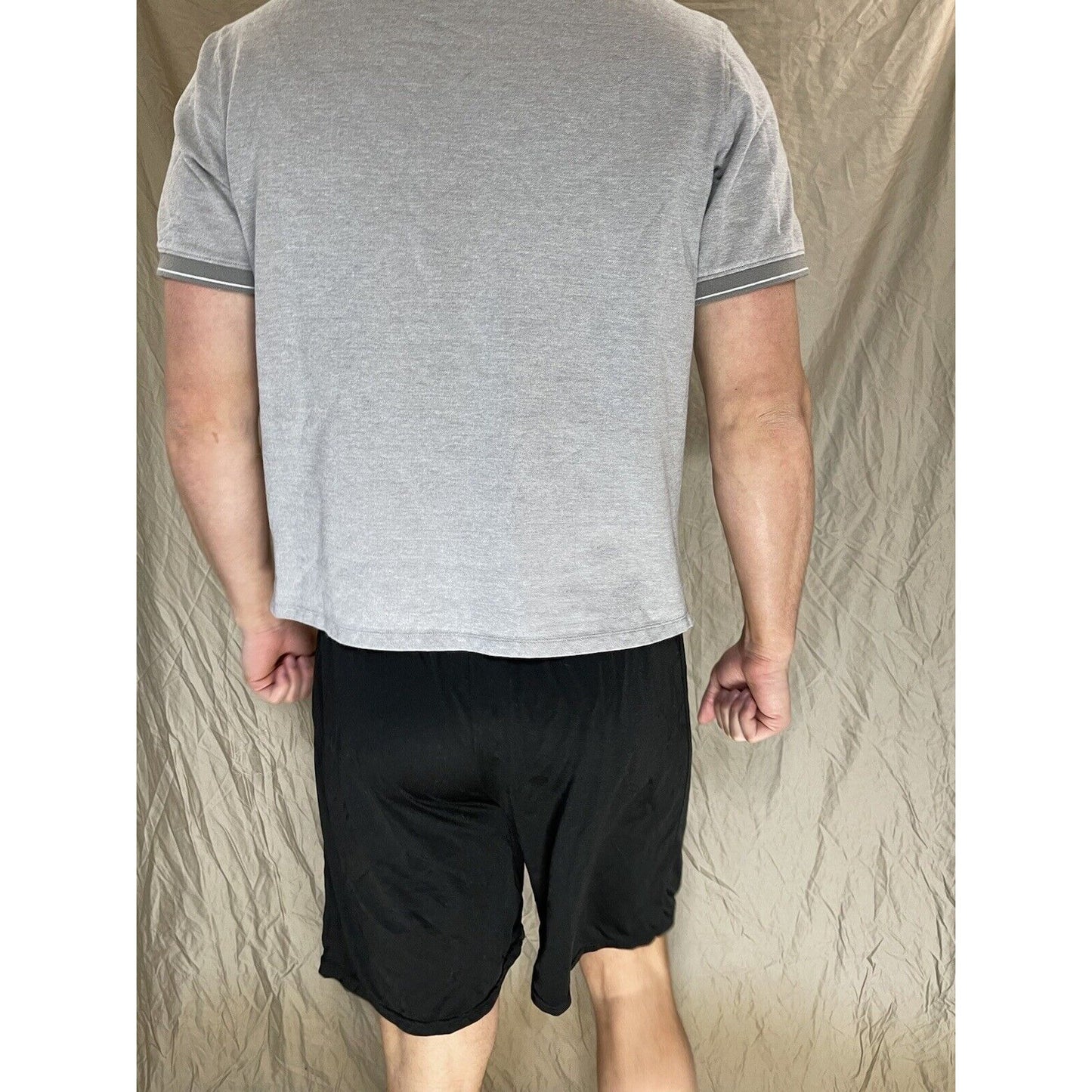 Buffalo David Bitton Large Polo Men Shirt Gray Short Sleeve Cotton Stretch
