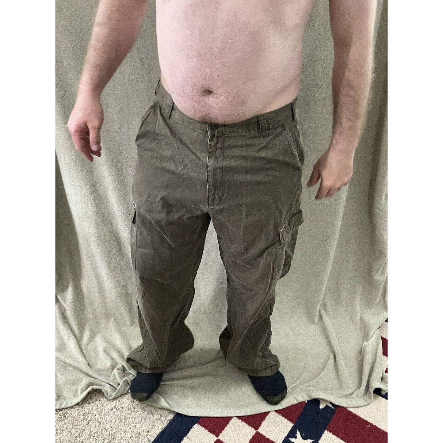 MENS CHAPS RALPH LAUREN PLEATED CUFFED 100% COTTON OLIVE GREEN PANTS SIZE 36X32
