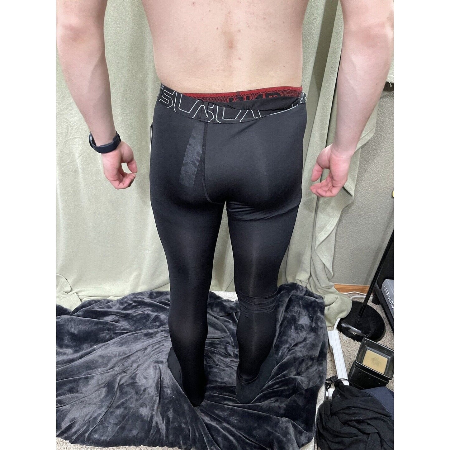 TSLA Men’s Medium Black Running Workout Base Layer Pants Compression