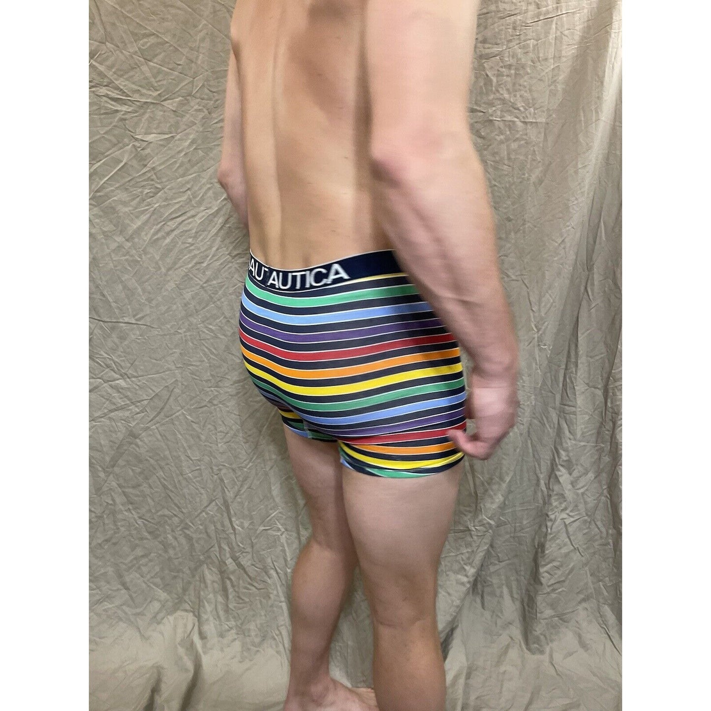 men's Rainbow Pride nautica 5% spandex boxer brief Blue Extra Large