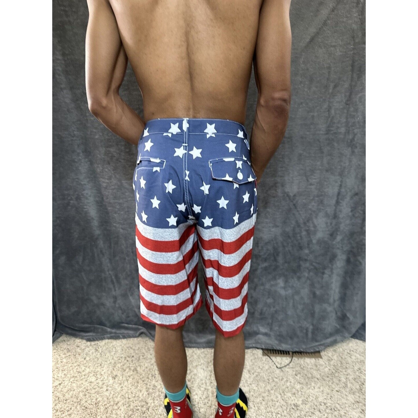 Men’s Palmwave Size 34 Patriotic Board Shorts Poly Spandex 4 Way Stretch