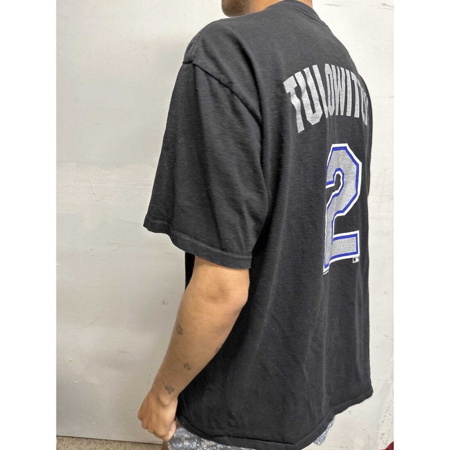 Men’s Black Genuine MLB Merchandise Colorado Rockies Large Tulowitzki Shirt