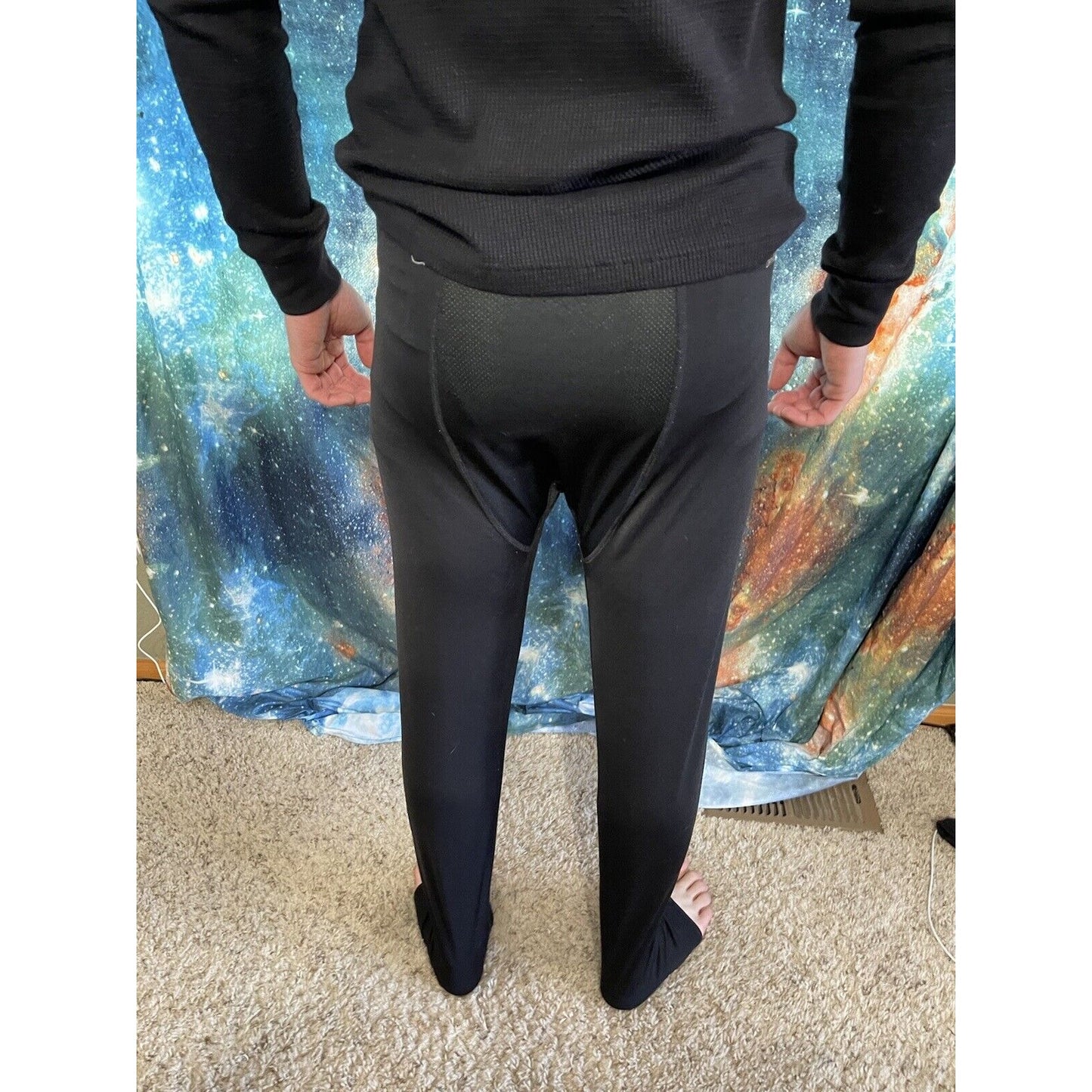 Men's Black TEK GEAR DRYTEK 3/4 BASE LAYER PANTS Black, Size LARGE