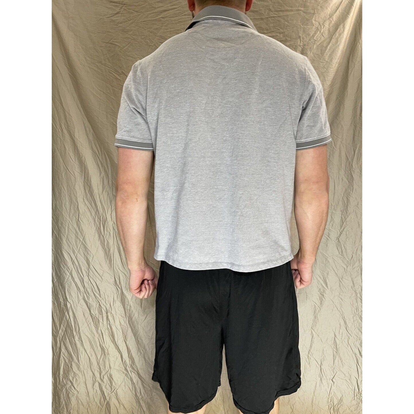 Buffalo David Bitton Large Polo Men Shirt Gray Short Sleeve Cotton Stretch