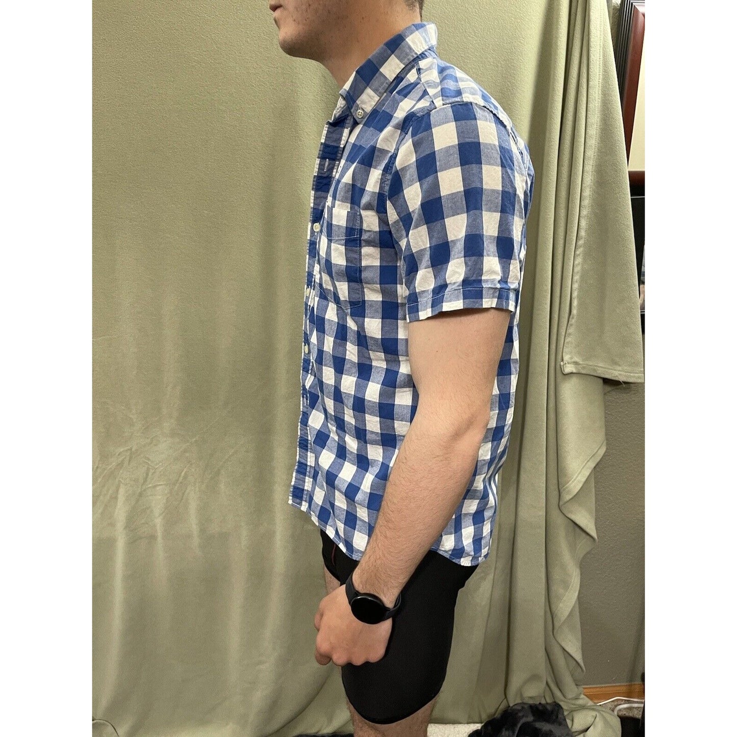 Men’s Small Gap Blue Plaid Standard Fit Short Sleeve Coupe
