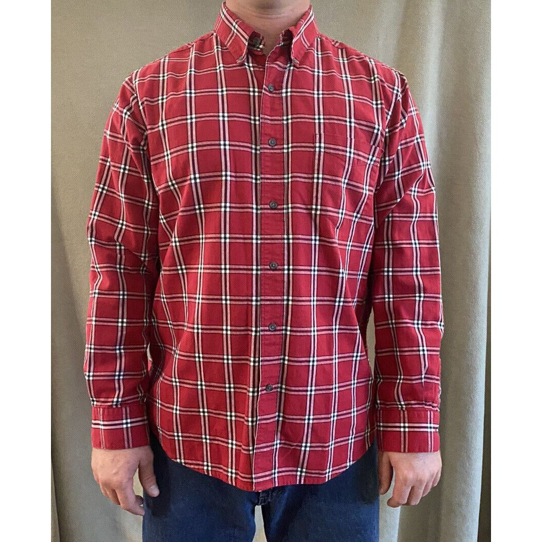 Chaps Ralph Lauren Men’s Large Red Plaid Button-down Cotton Long Sleeves Shirt