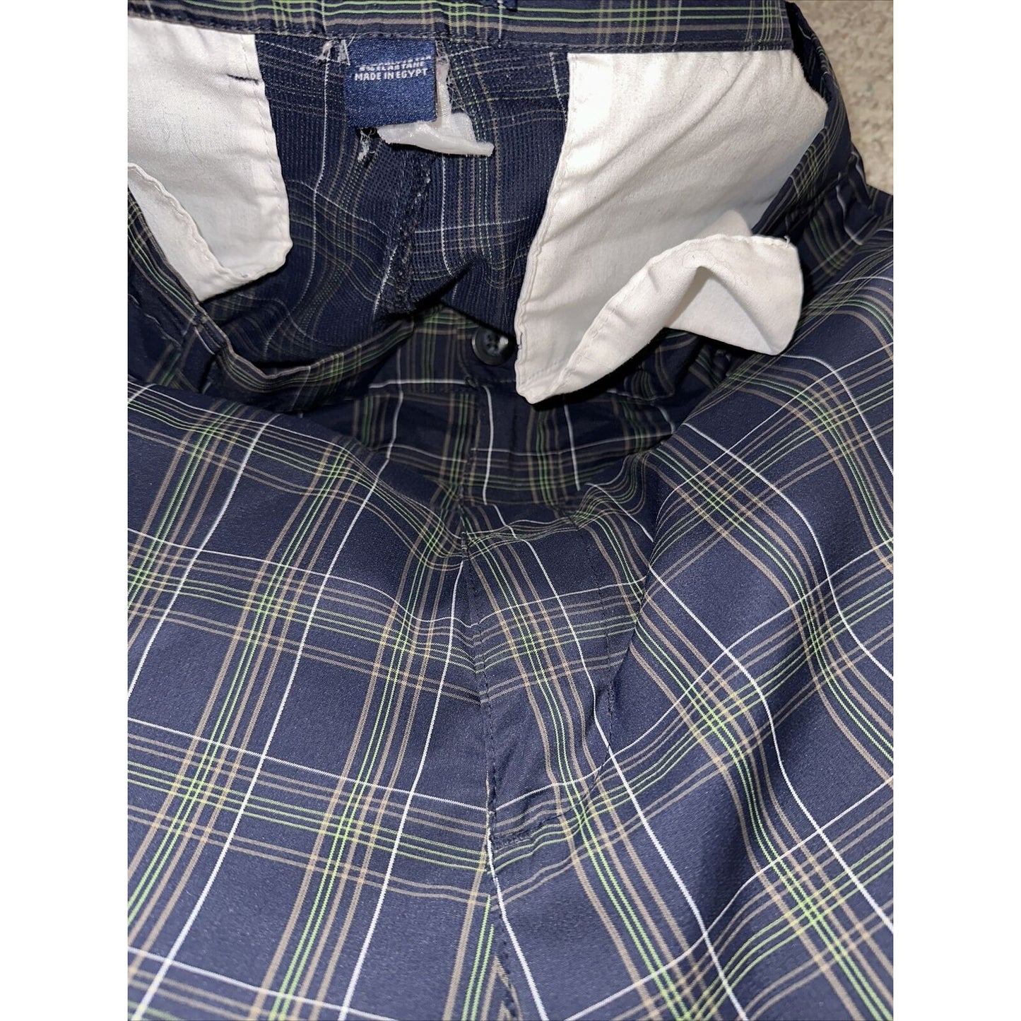 CHAPS Golf 78 Shorts Mens 36 Navy/Green/Grey Plaid Flat Front Stretch