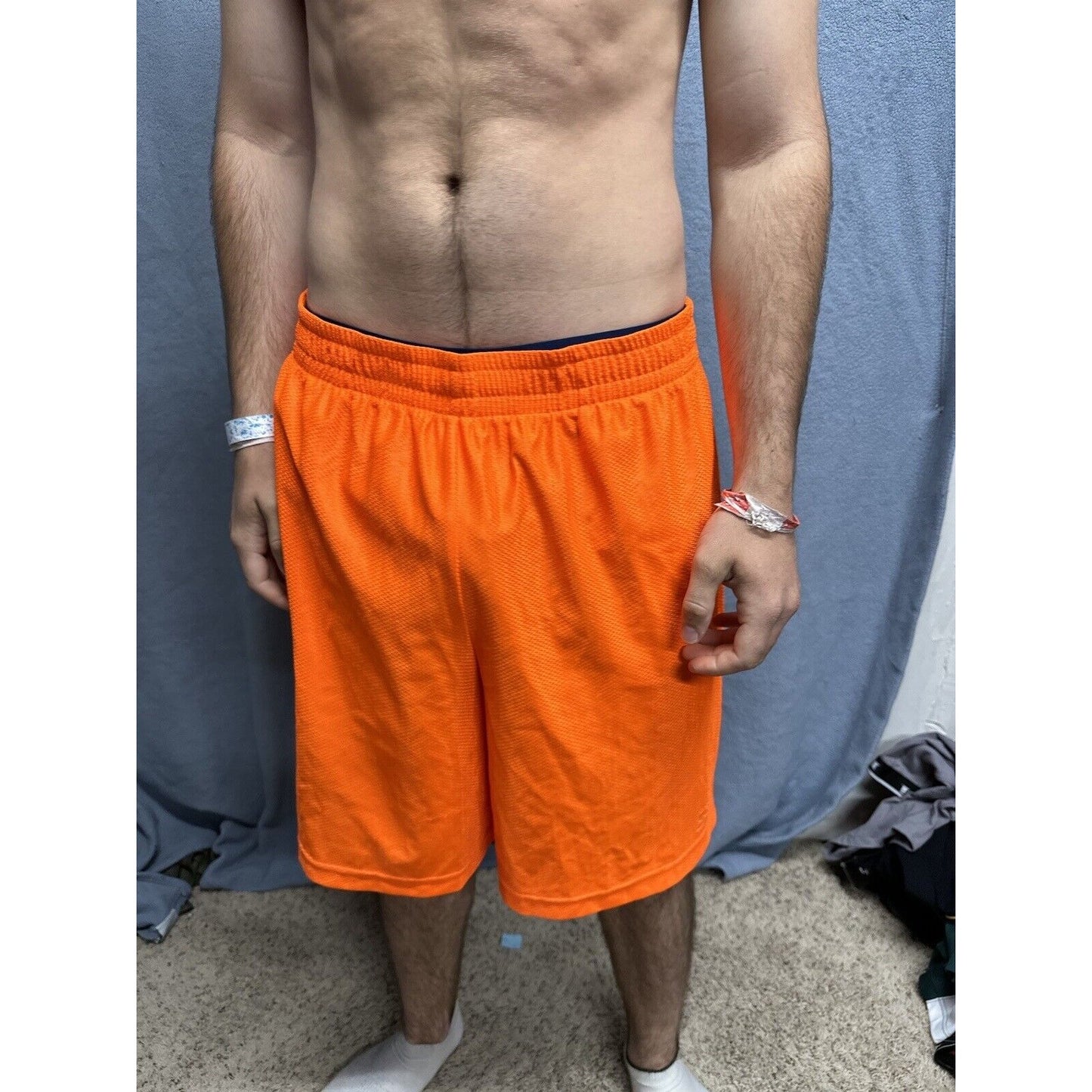 Men’s Neon Orange Starter Medium Athletic Shorts With Pockets