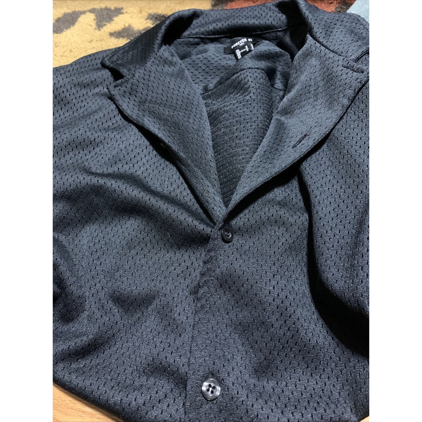 Forever 21 Men’s Small Mesh Black Button Up Short Sleeve Shirt