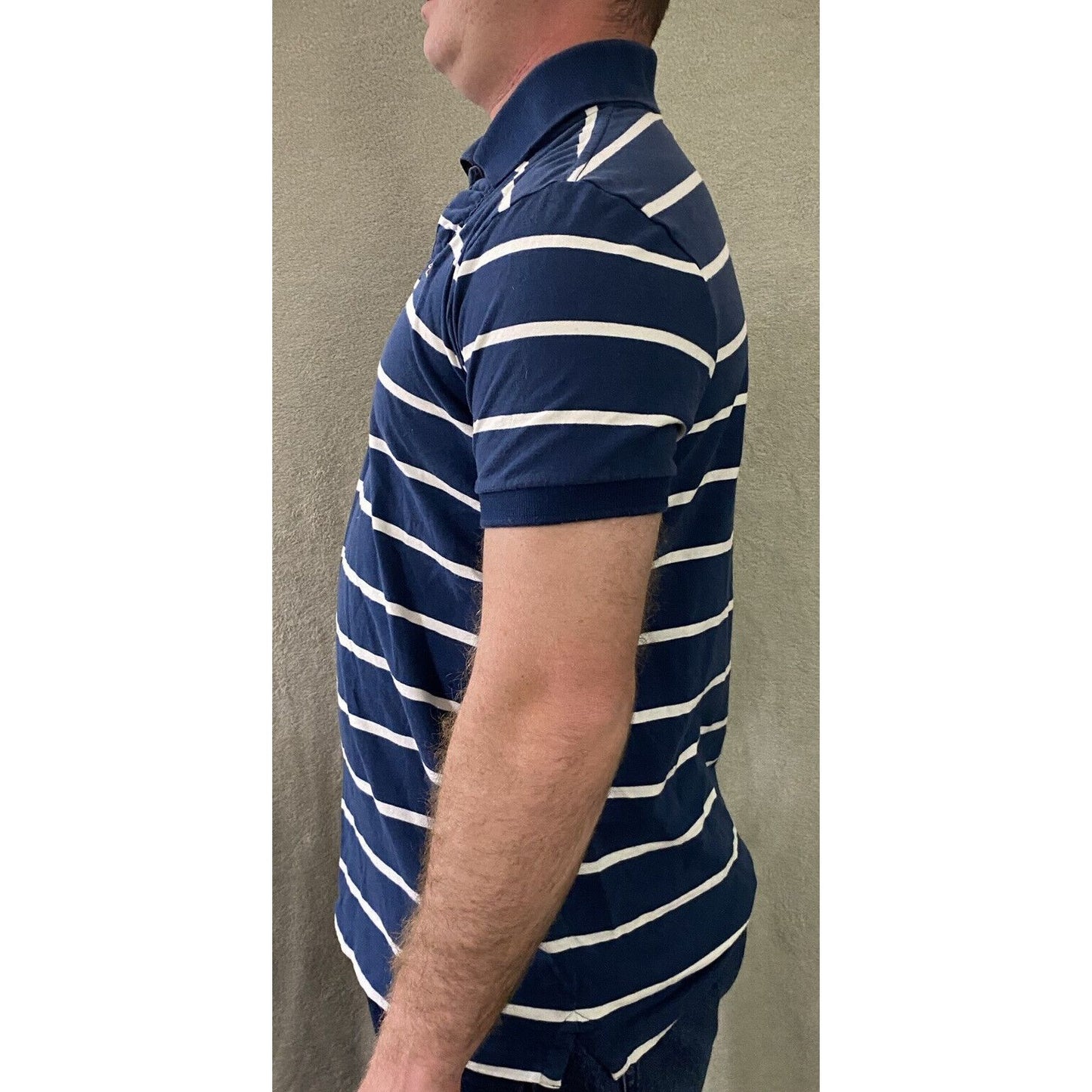 Hollister Men’s XL Midnight Blue & White Stripes Cotton Polo Shirt