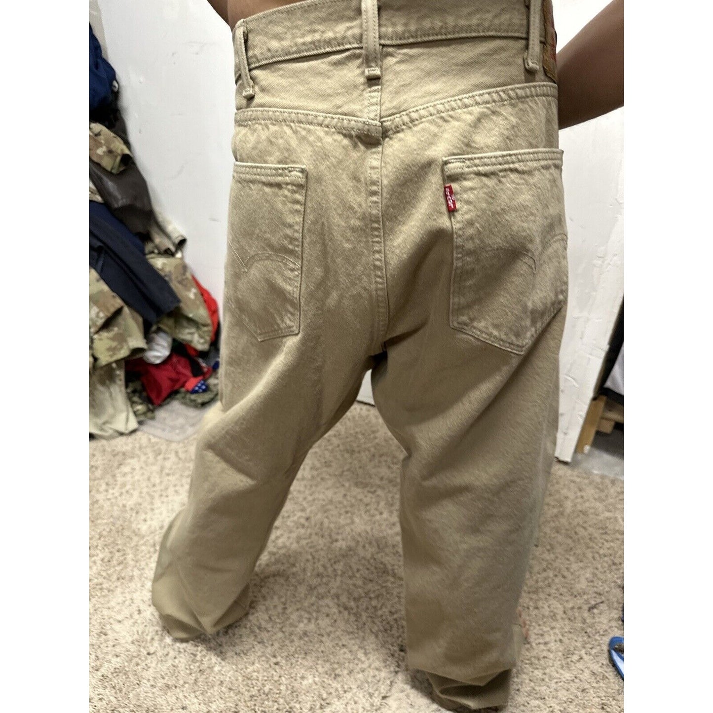 Levi's 501 Denim Beige Khaki Jeans - Size 40 X 32 Button Fly Lightweight Denim