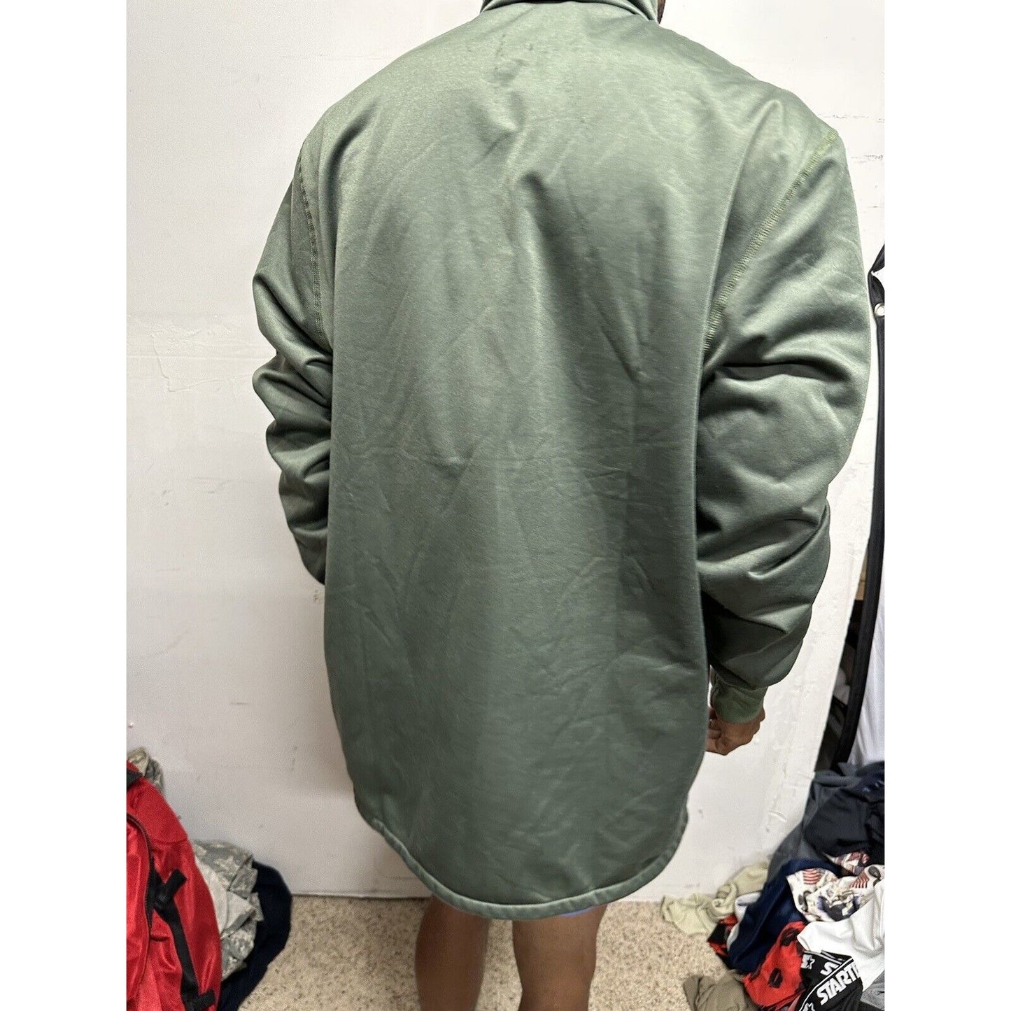 Men’s Green Military Army USAF Large 1/4 Zip Jacket Sleeping Shirt Long Sleeve