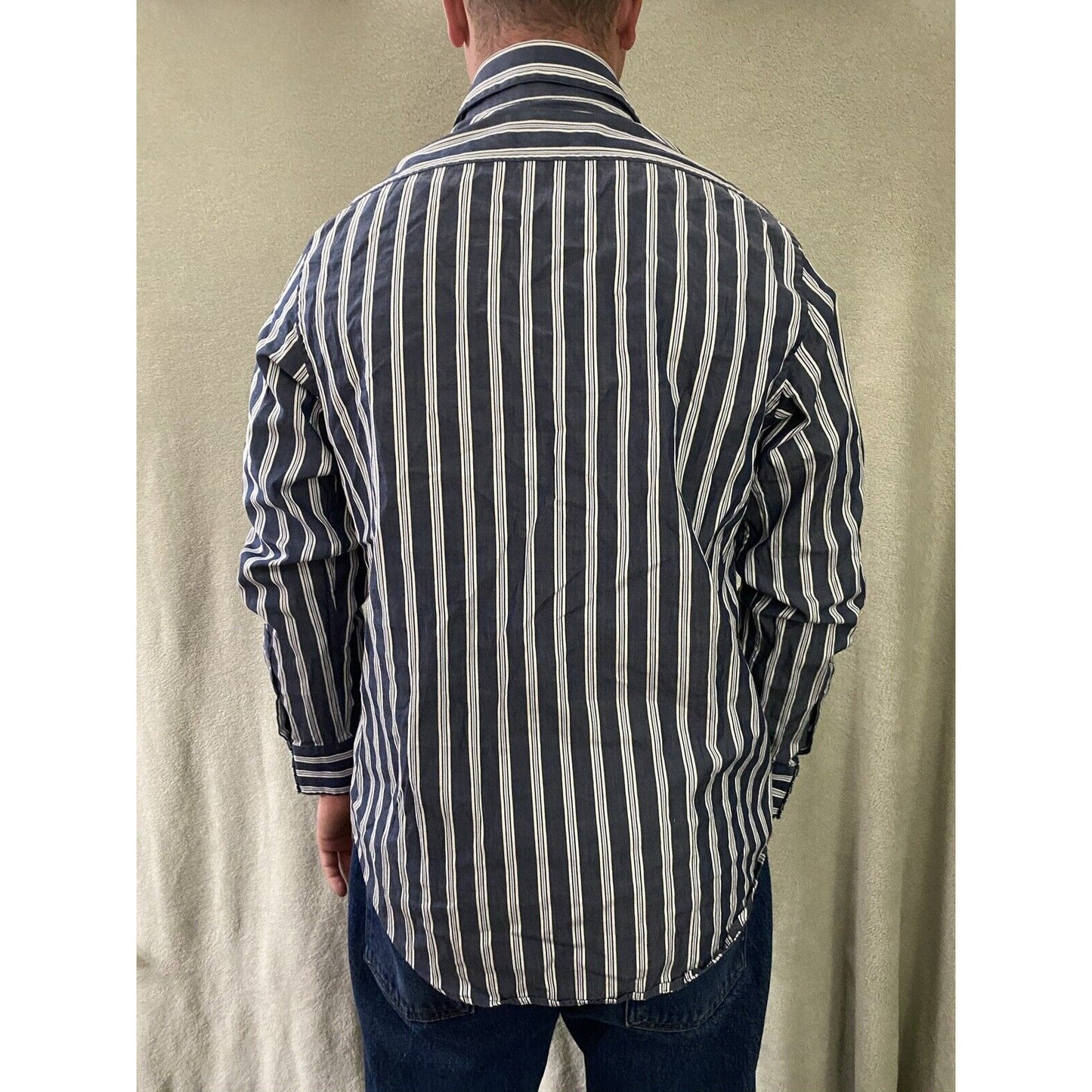 Trailer Vintage Fit Men’s XL Blue Gray Stripes Button-down Long Sleeves Shirt