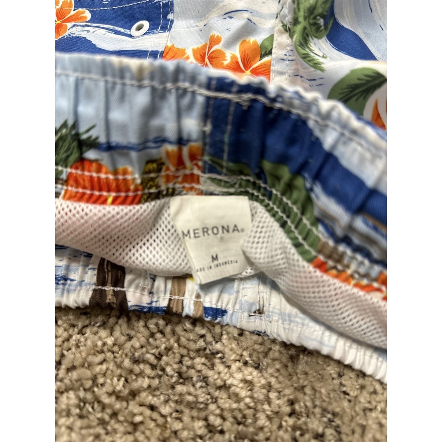 men’s merona medium hawaii bathing suit swim trunks blue