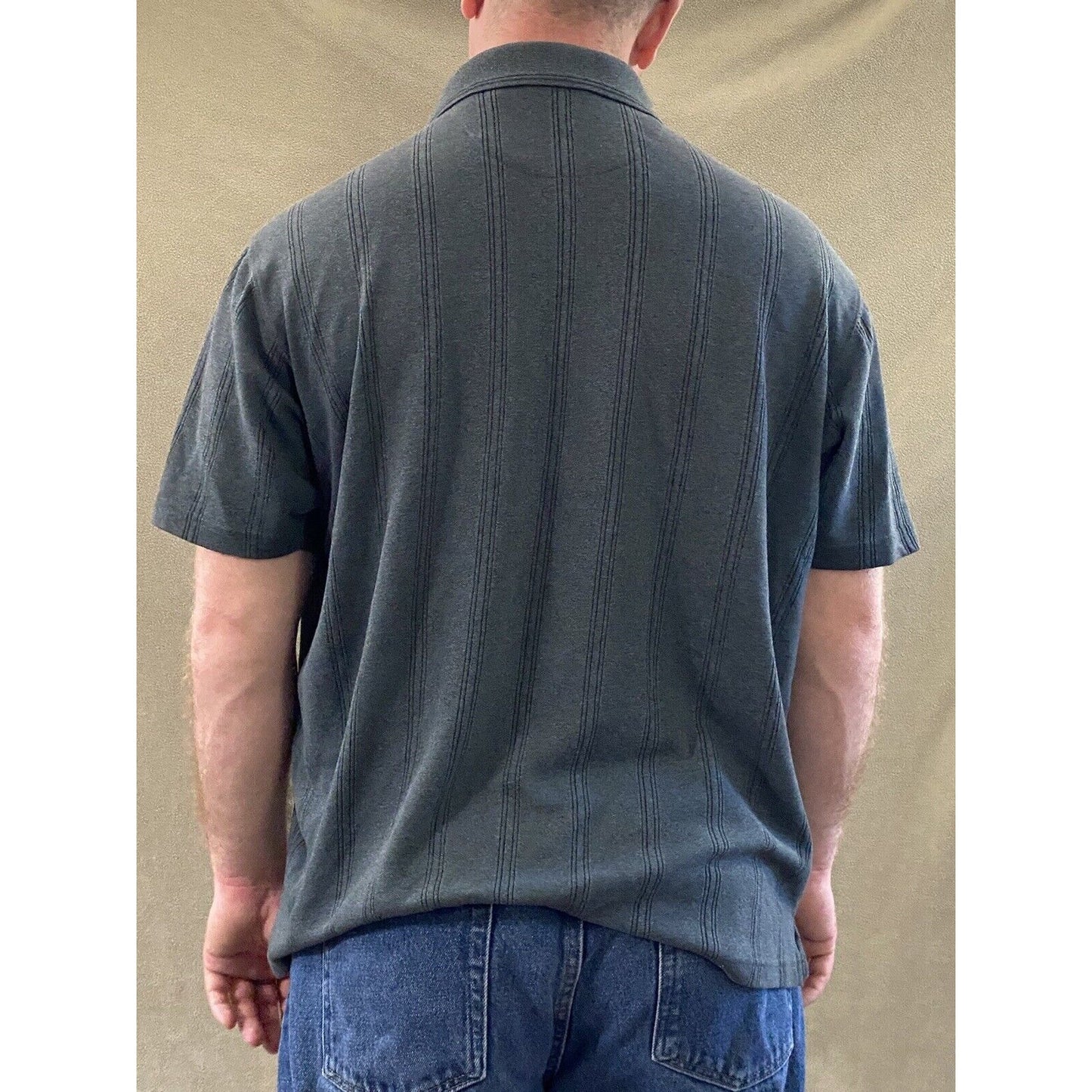 AXIST Men's XXL Dark Gray Stripes Knit Polyester-Cotton Polo Shirt