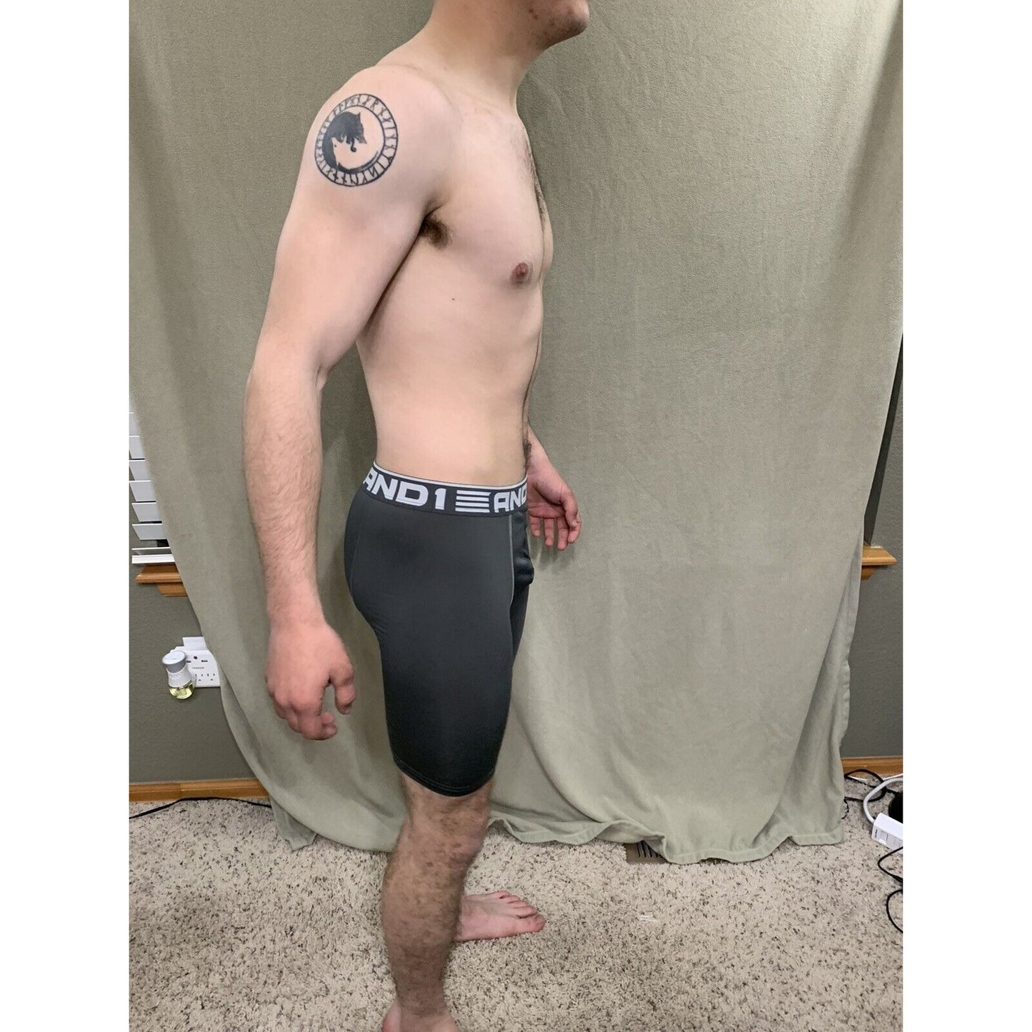 Men’s Gray With White Band Medium AND1 Compression Performance Boxer Briefs