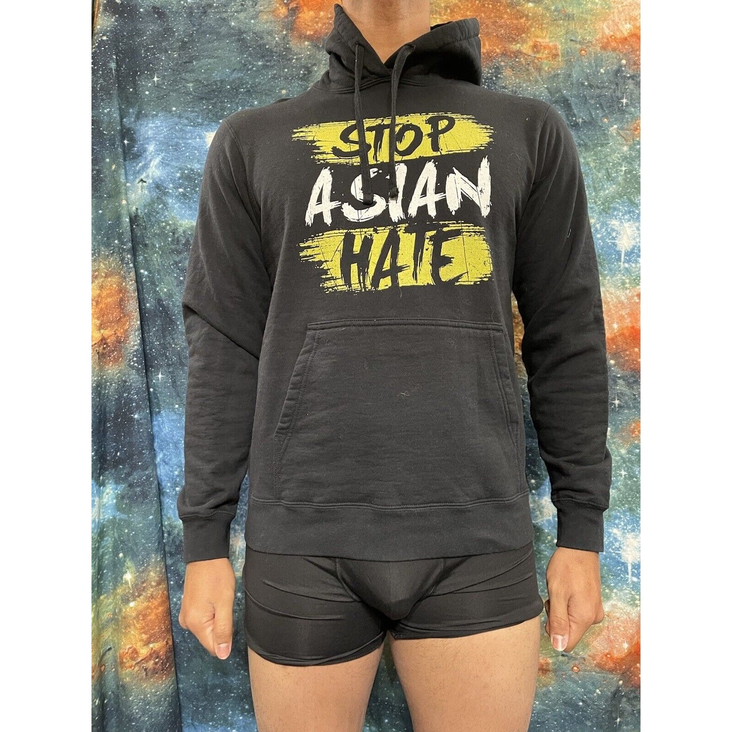 Men’s Medium Black Stop Asian Hate Hoodie Port & Company