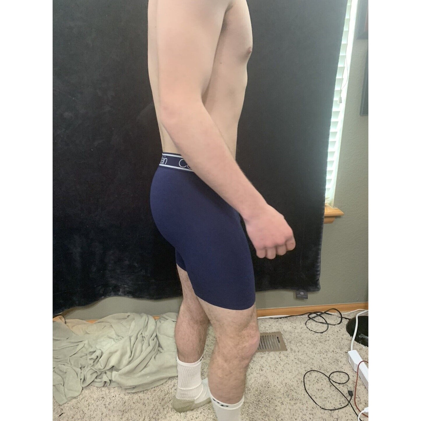 Calvin Klein Blue & White Band Navy Blue Compression Shorts Men’s Medium