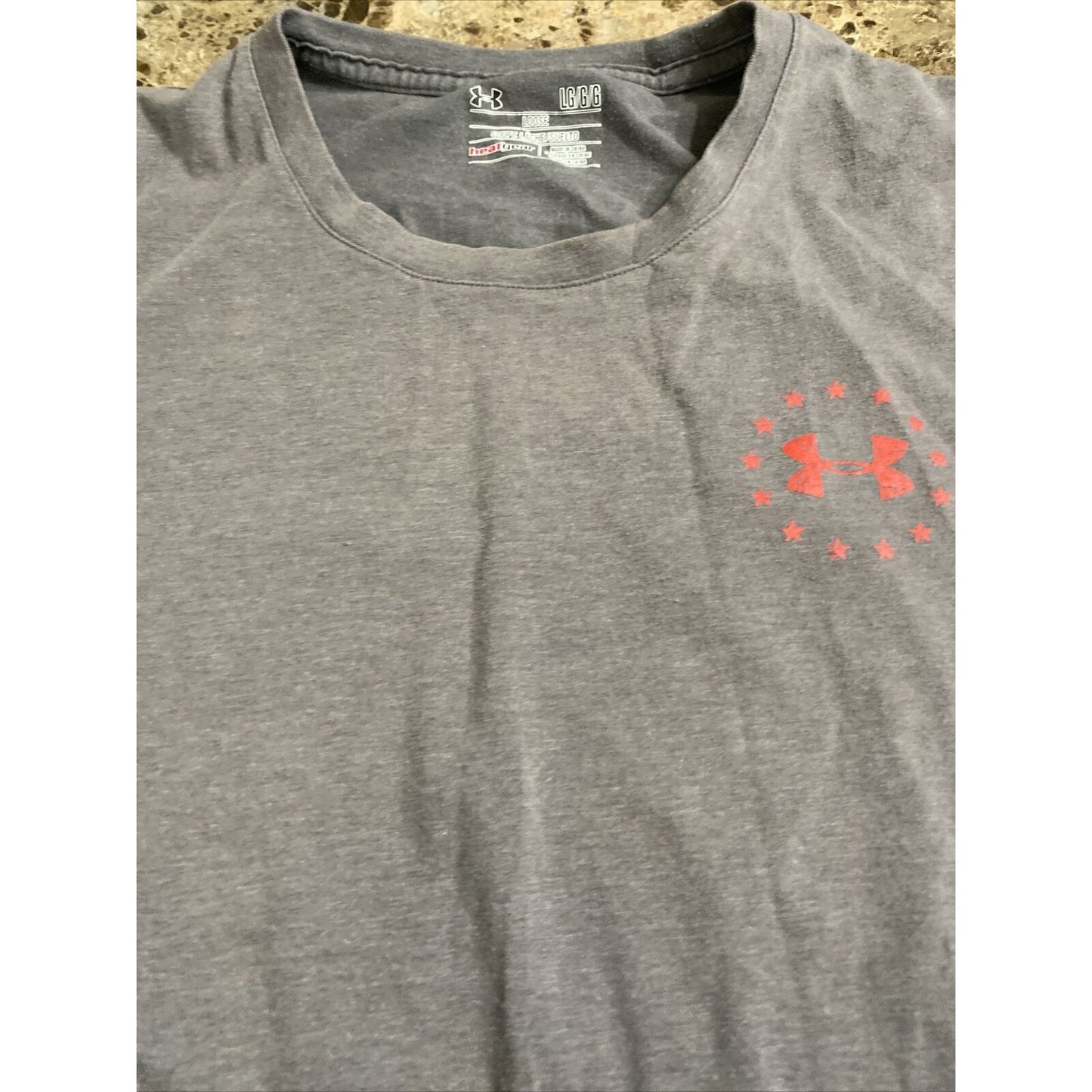Under Armour Men’s Large Gray American Flag Wounded Warrior Proj Heat Gear Shirt