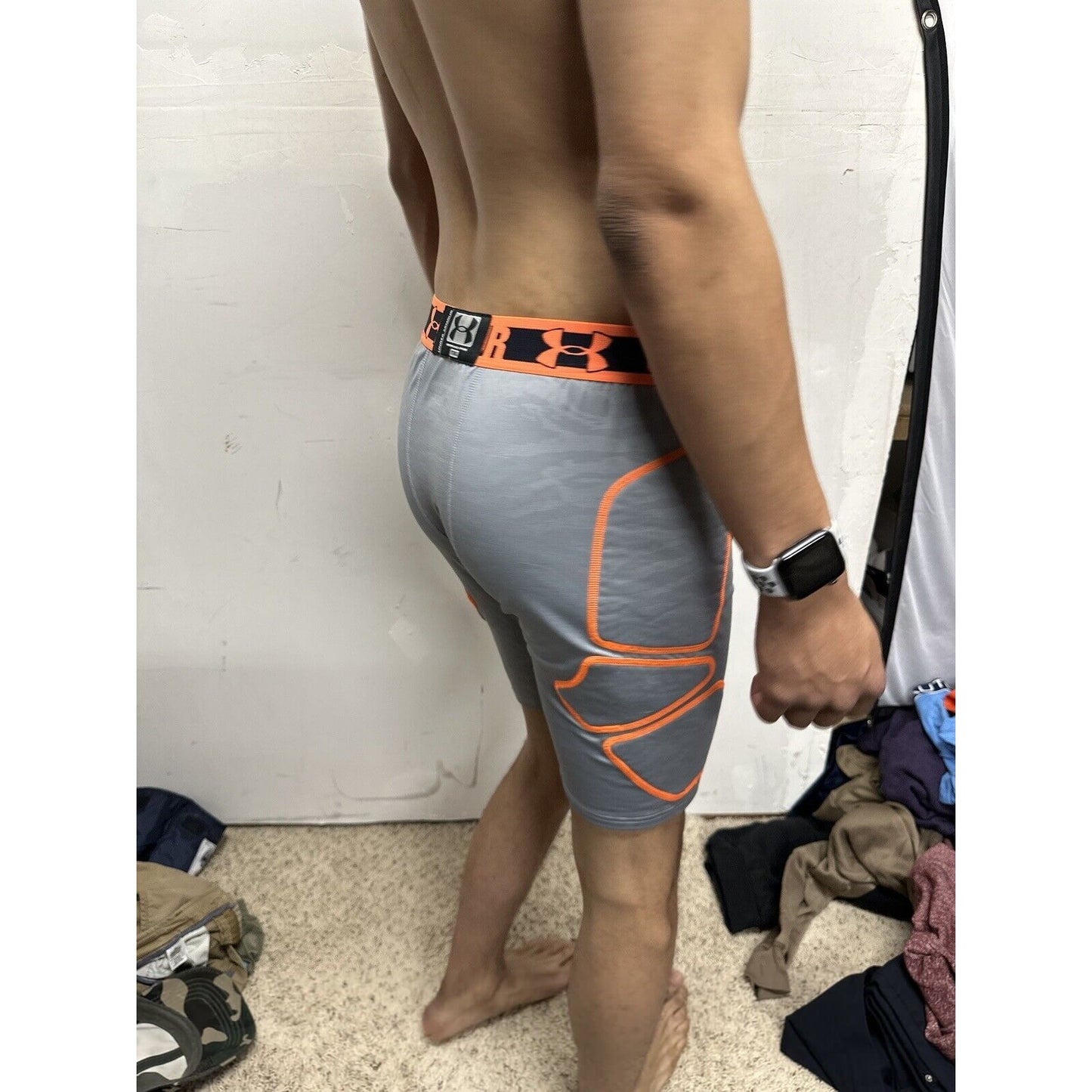 Boys Youth XL Under Armour Gray Baseball Sliding Shorts Football Girdle Orange