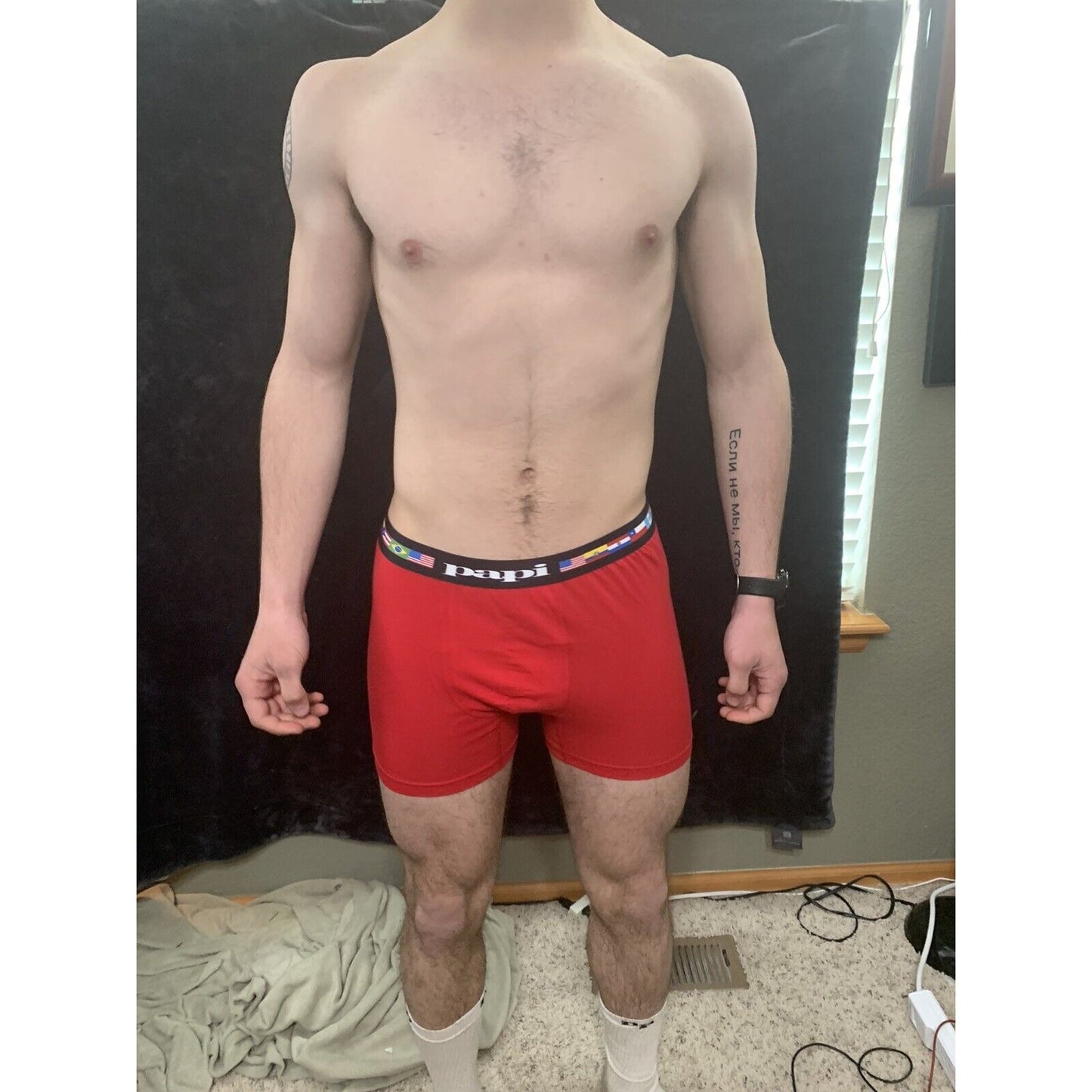 Men’s Papi Medium Boxer Briefs Red 5% Spandex