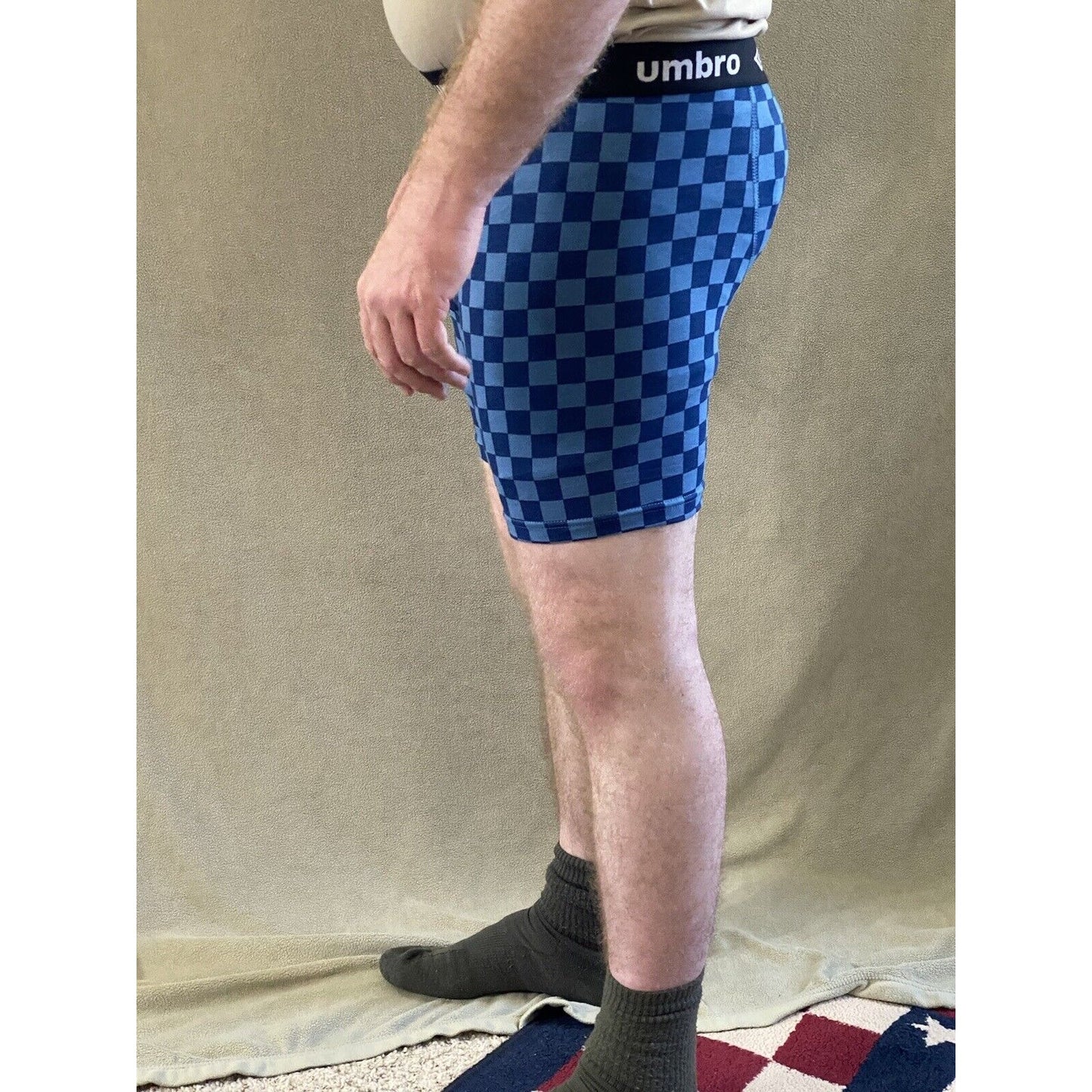 Umbro Men’s Large Shades of Blue Checkerboard Cotton Stretch Boxer Briefs NEW