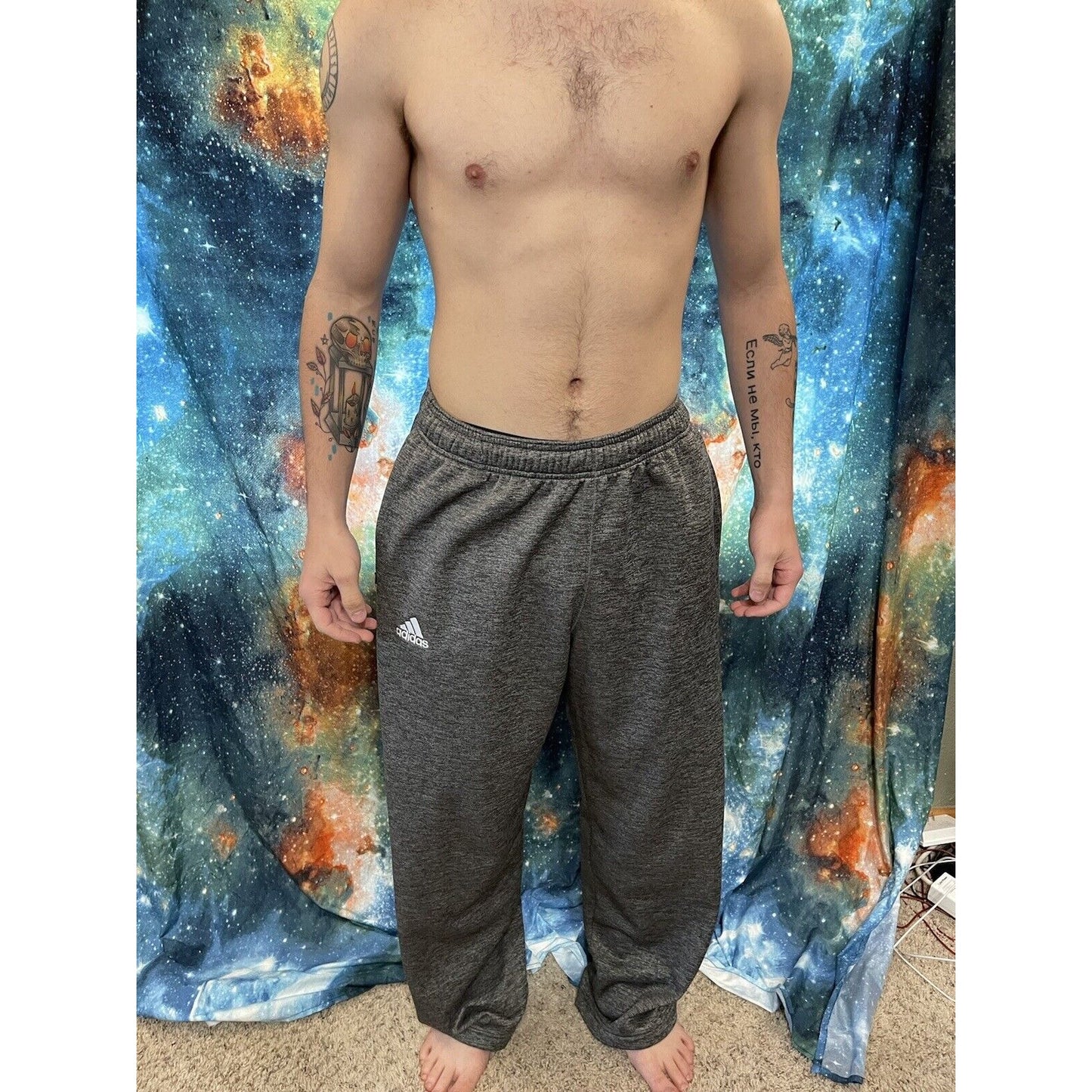 Men's Adidas Medium Gray Sweat pants athletic zip pockets Climawarm