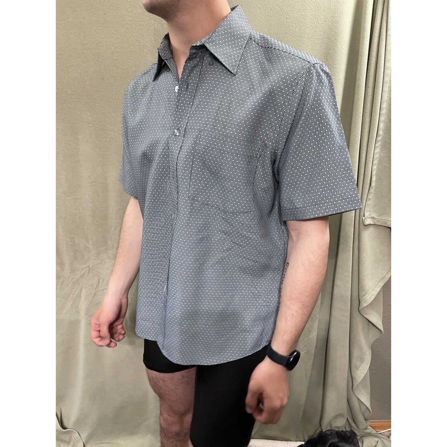 Men’s Bugatchi Uomo Medium Short Sleeve Green Gray Button Up Shirt