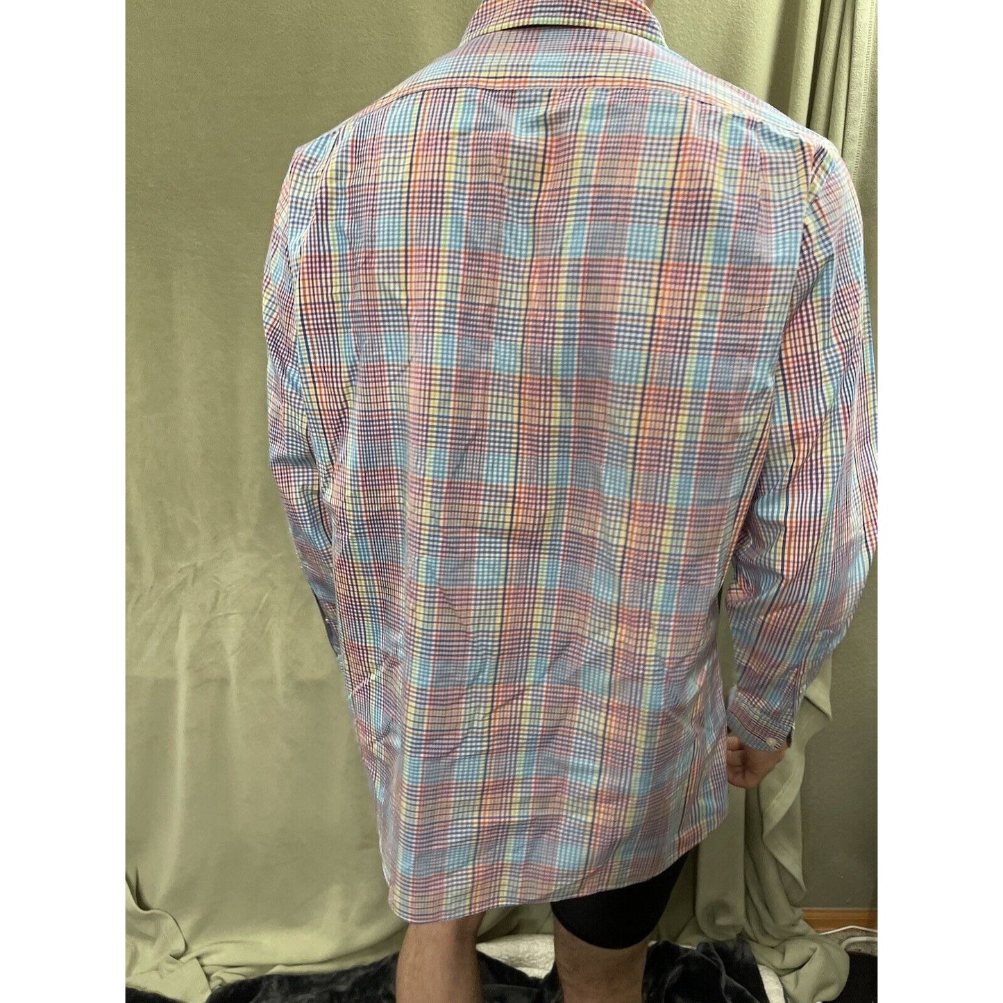 Cremieux Mens Button Down Casual Long Sleeve Shirt Rainbow Plaid Medium Cotton