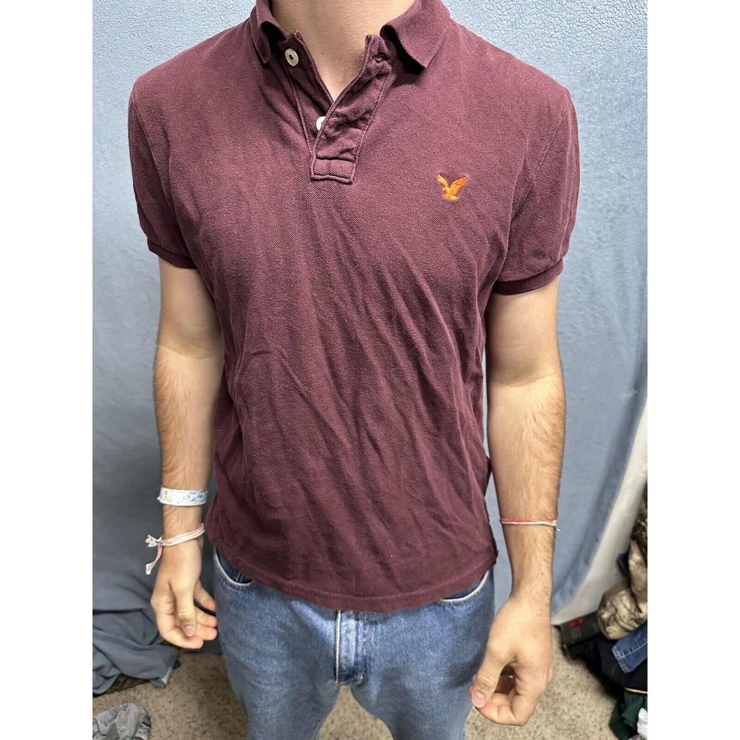 Men’s Plum American Eagle Small Athletic Fit Polo Shirt