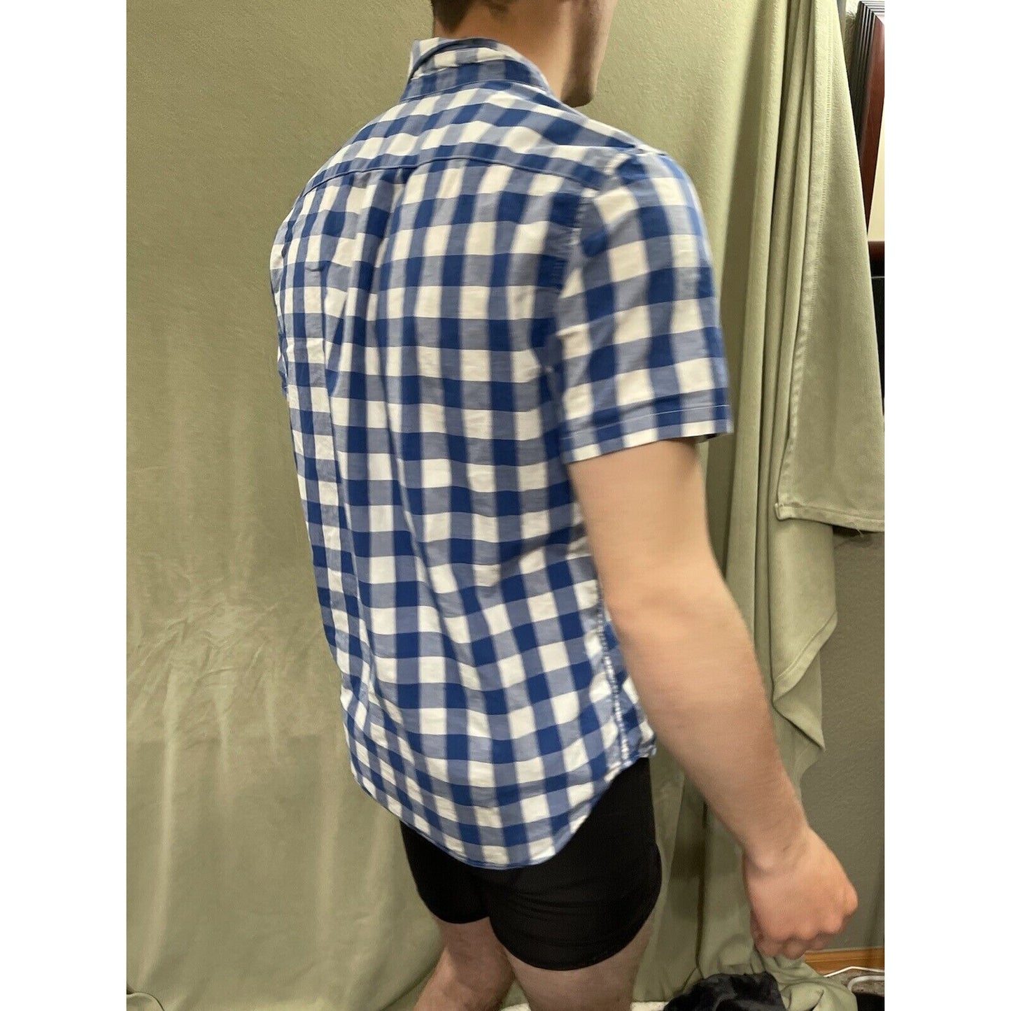Men’s Small Gap Blue Plaid Standard Fit Short Sleeve Coupe