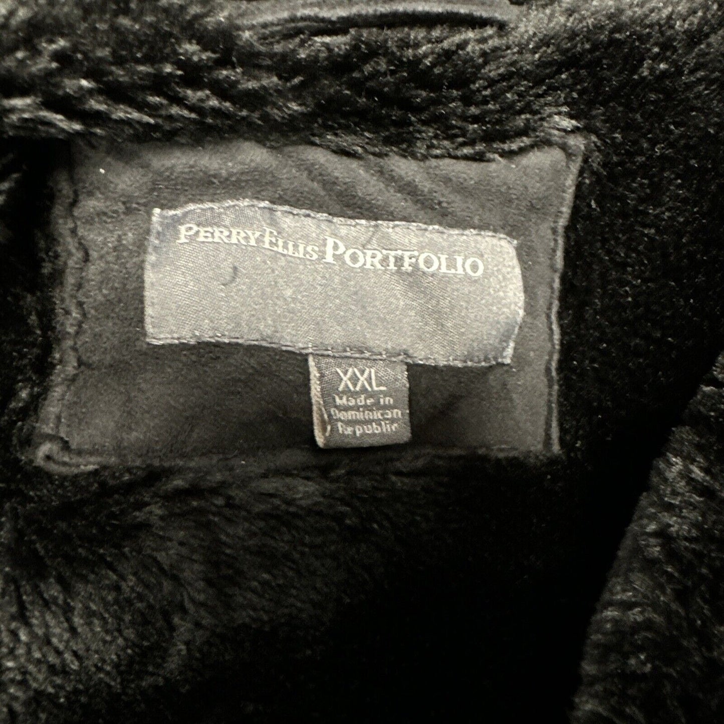 Men’s Perry Ellis Portfolio XXL Black Zip Up Faux Suede Faux Fur