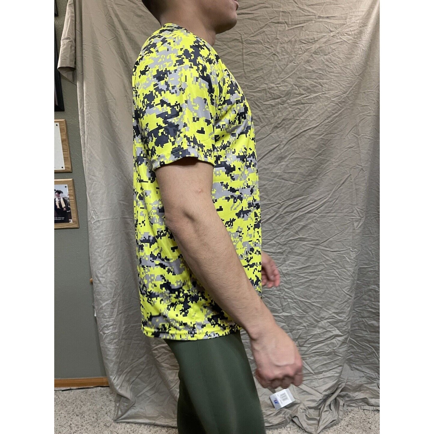 Boy's Youth Large Camo Alleson Athletic Neon Yellow Compression Workout Shirt