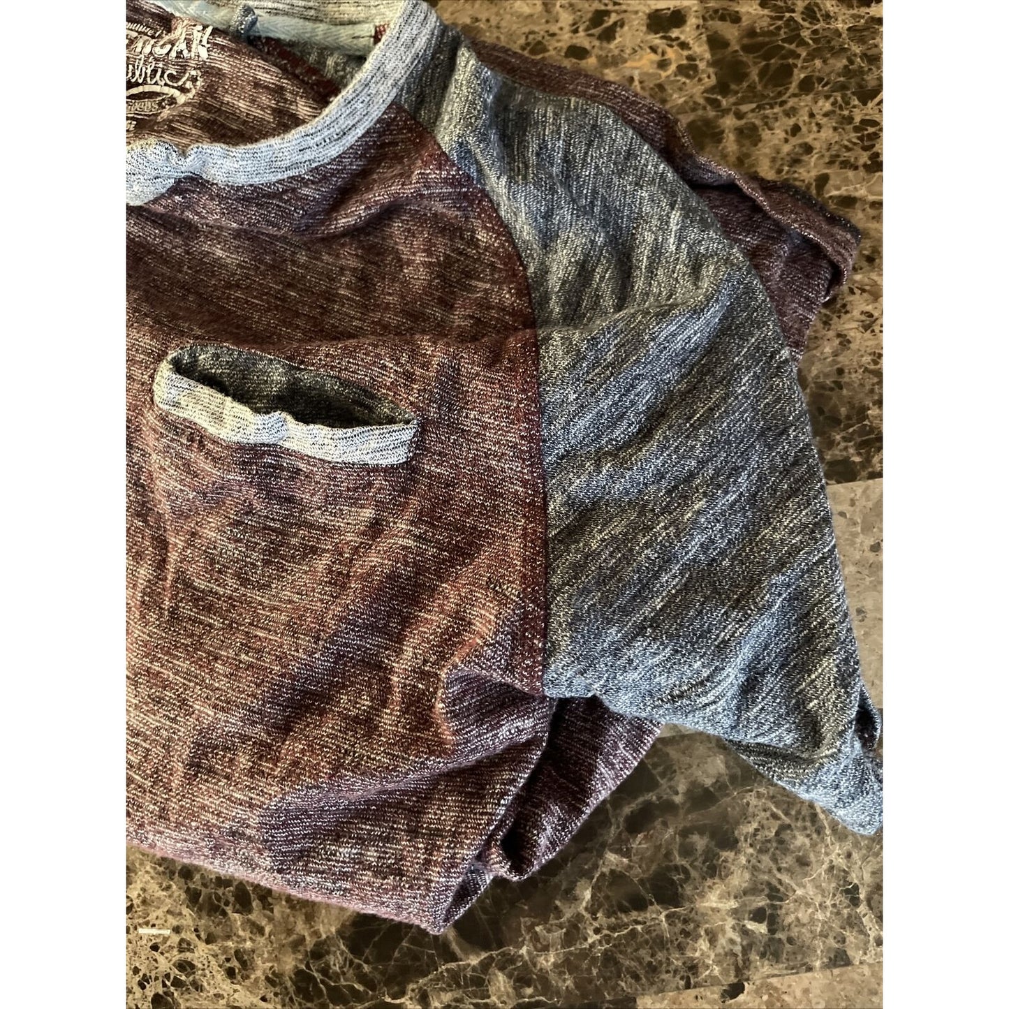men's american republic large short sleeve button t-shirt maroon and gray