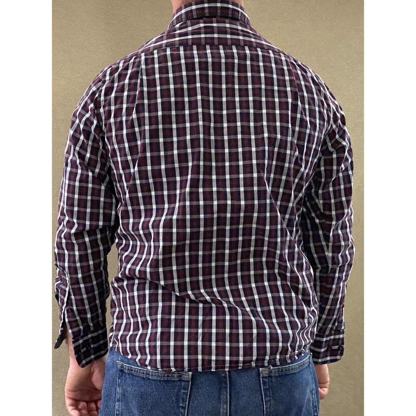 Beverly Hills Polo Club Mens Large White Red Black Plaid Button-down Long Sleeve