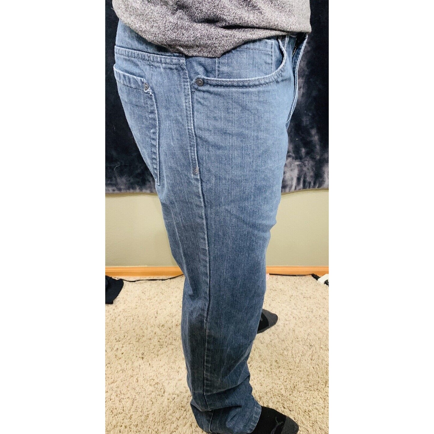 Men's Old Navy Dark Blue Faded Wash Straight Jeans Size 34x34