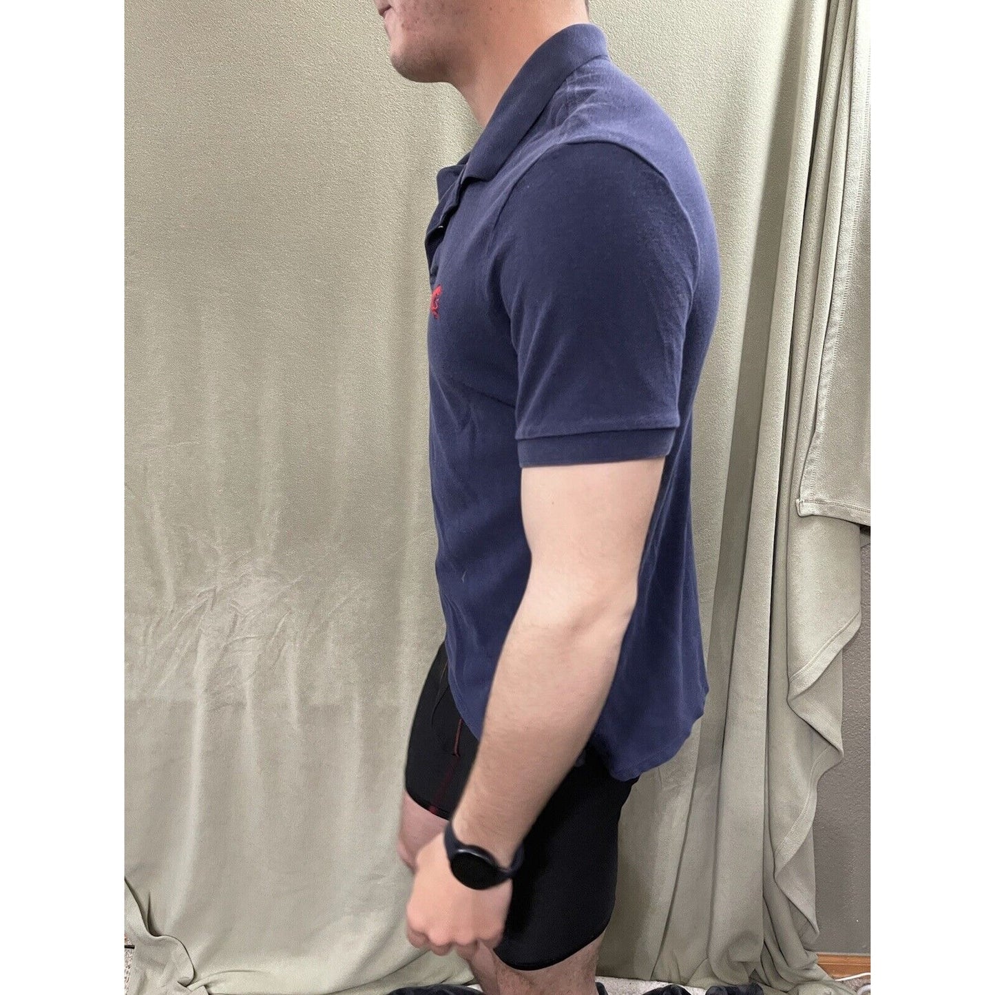 Express Men’s Medium Navy Blue Muscle Fitted Cotton Pique Polo Shirt