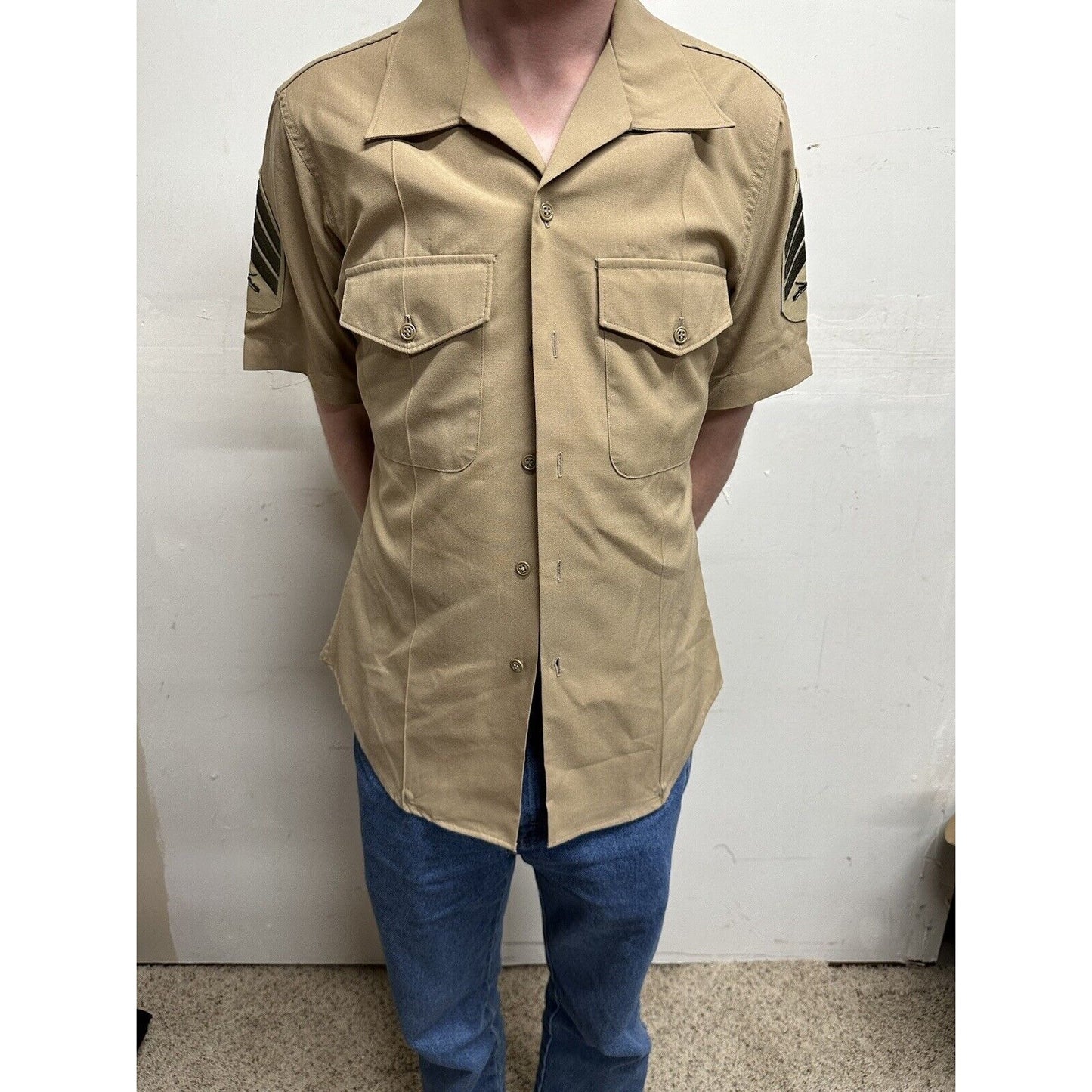 usmc marines defense logistics 15 1/2 short sleeve dress shirt e-5 sergeant rank