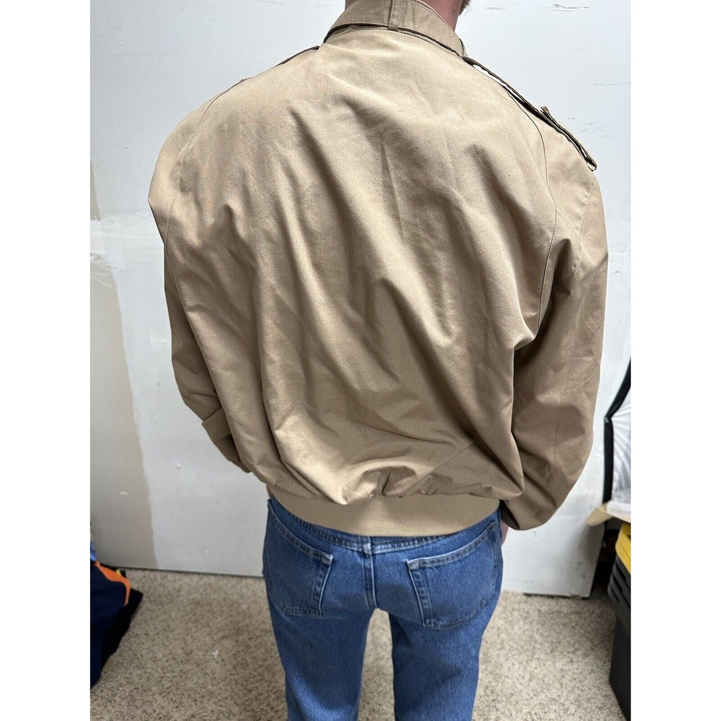 men’s beige tan aberdeen large zipper jacket polyester cotton