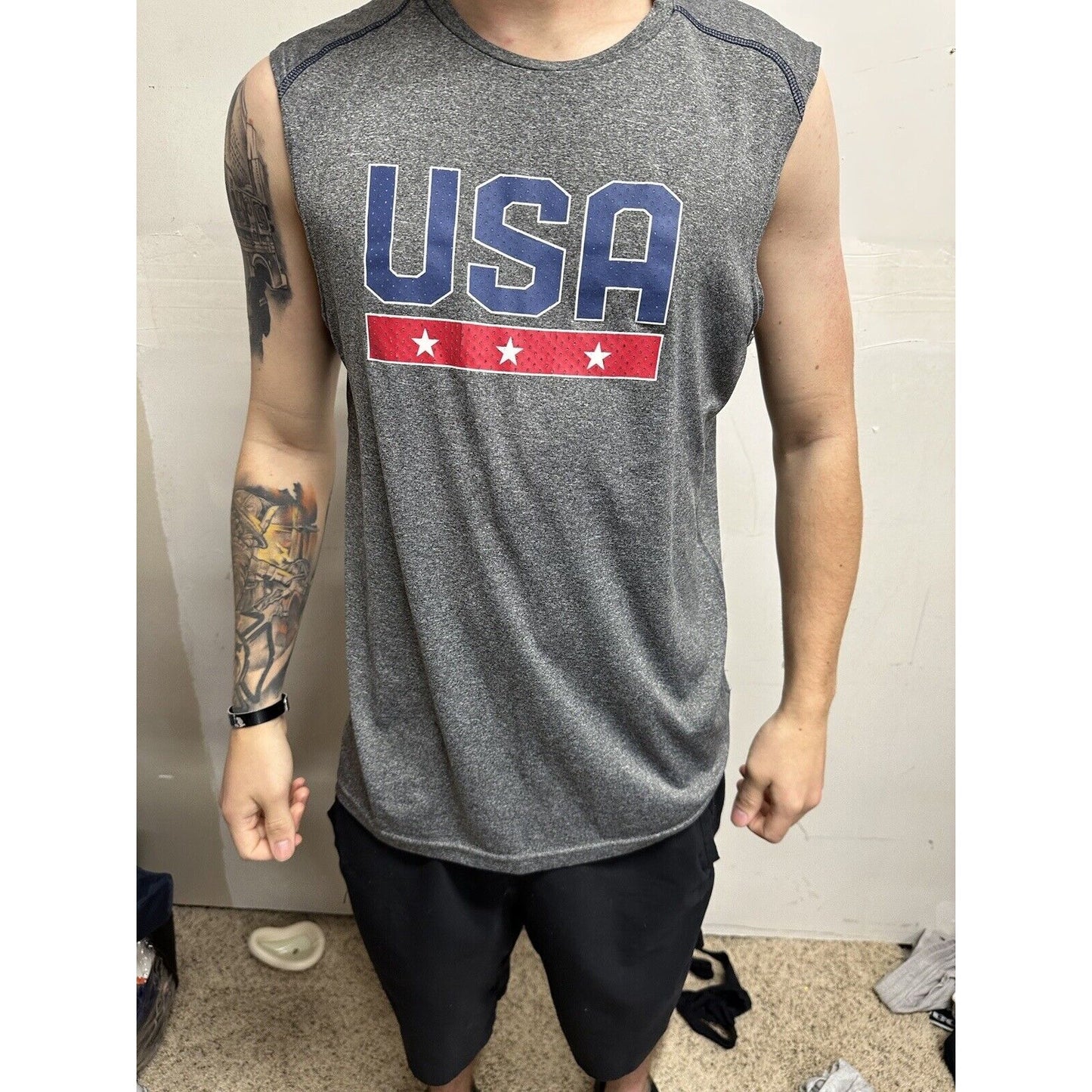 Men’s Gray Champion Medium USA Muscle Shirt Tank To