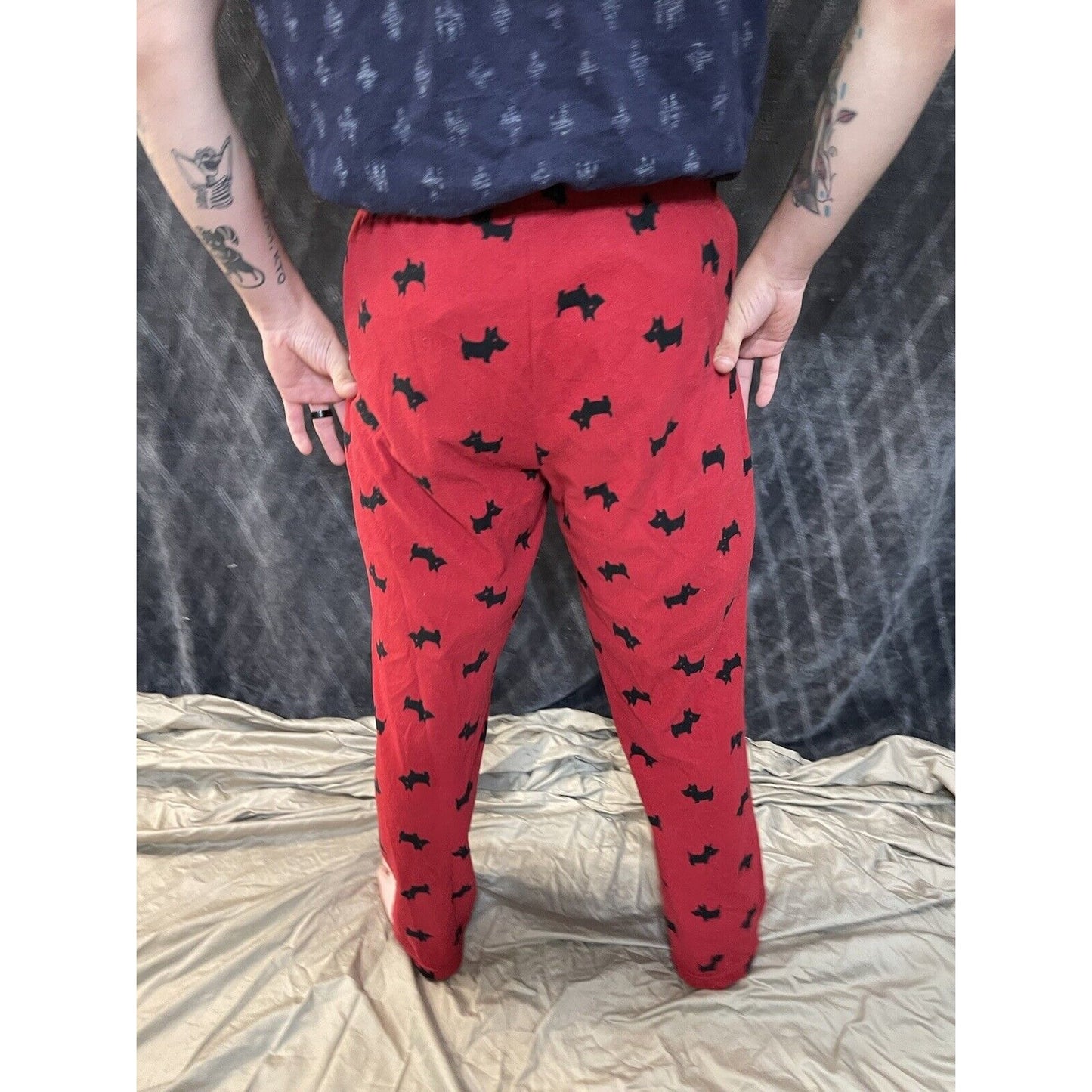 men’s medium long croft and borrow doggy lounge sleep pants dog red