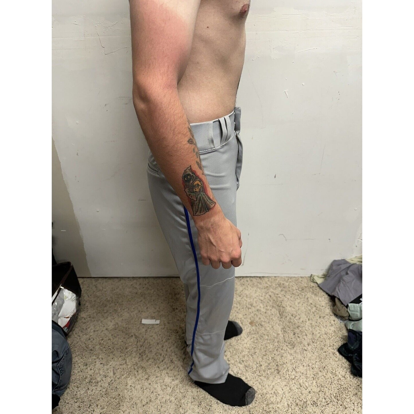 Men’s Gray Champro Adult Medium Baseball Pants With Blue Line