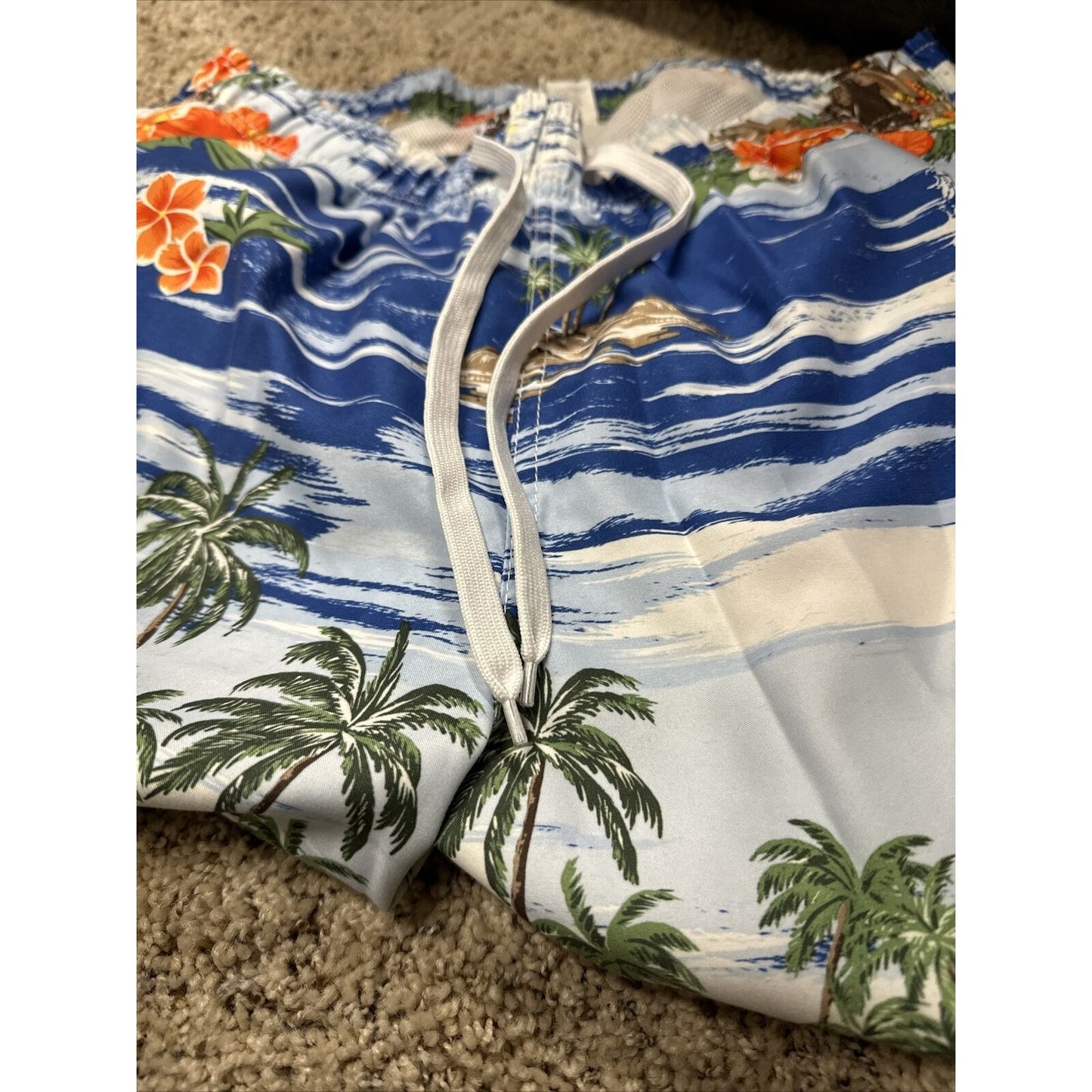 men’s merona medium hawaii bathing suit swim trunks blue
