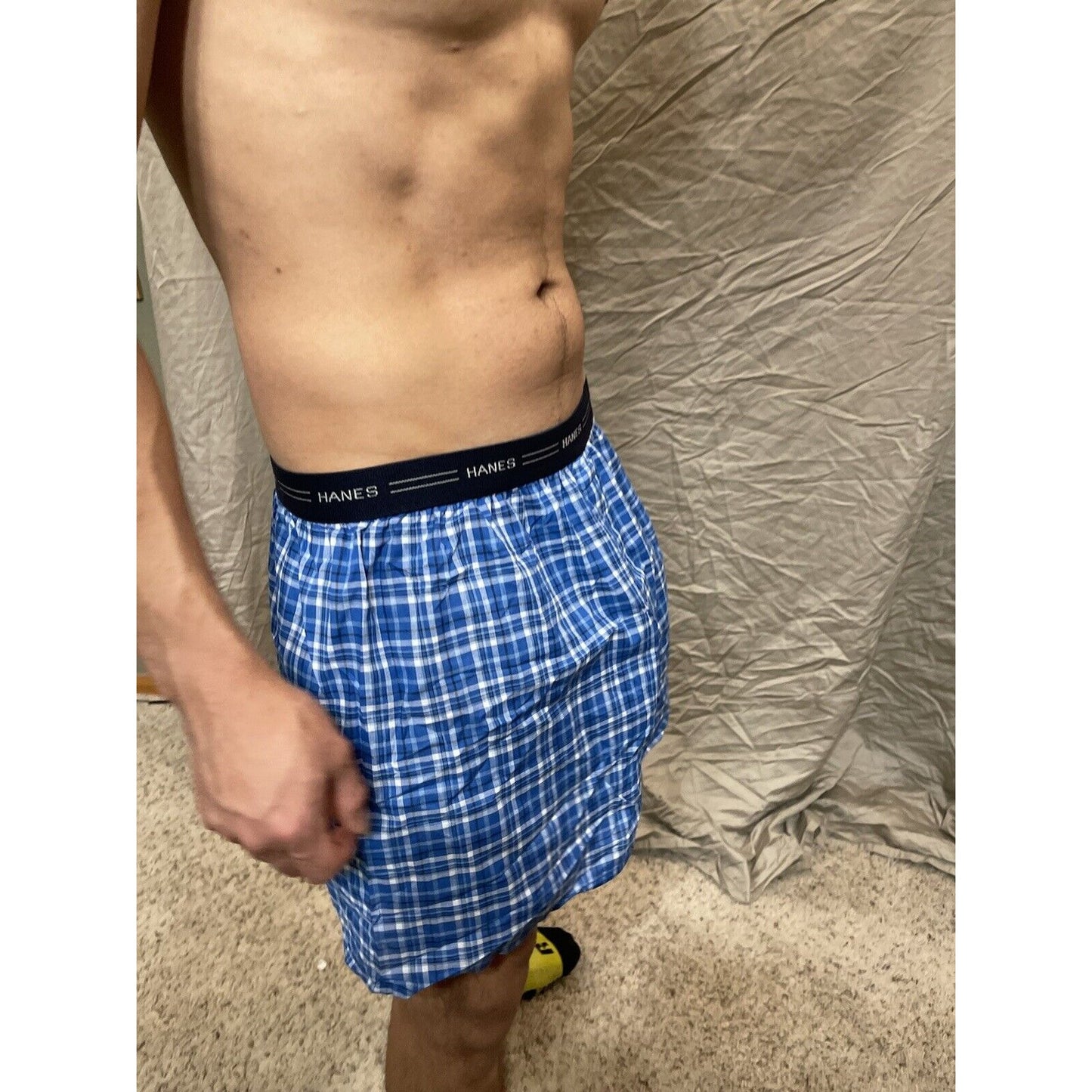 men's large blue plaid comfort flex boxer shorts