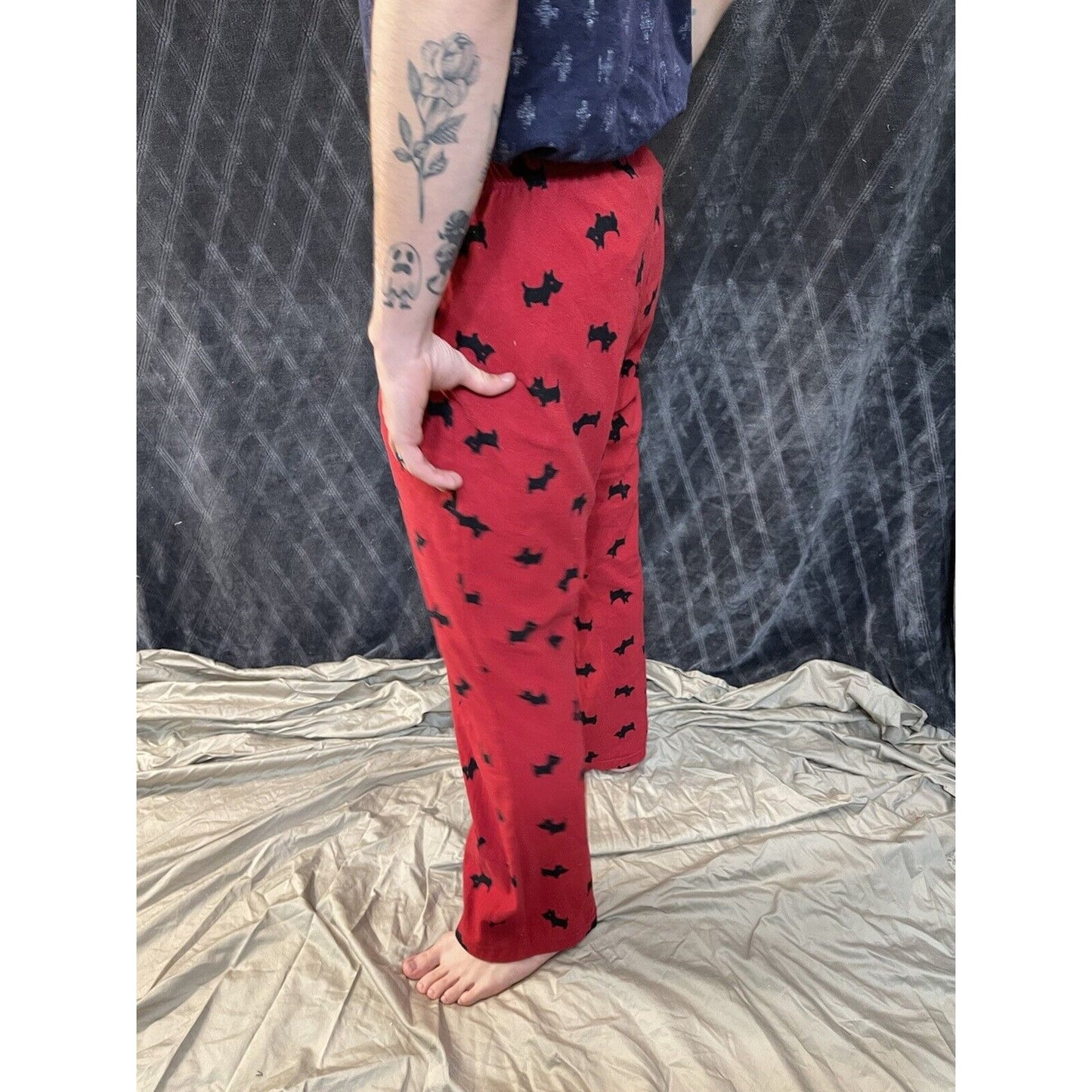 men’s medium long croft and borrow doggy lounge sleep pants dog red