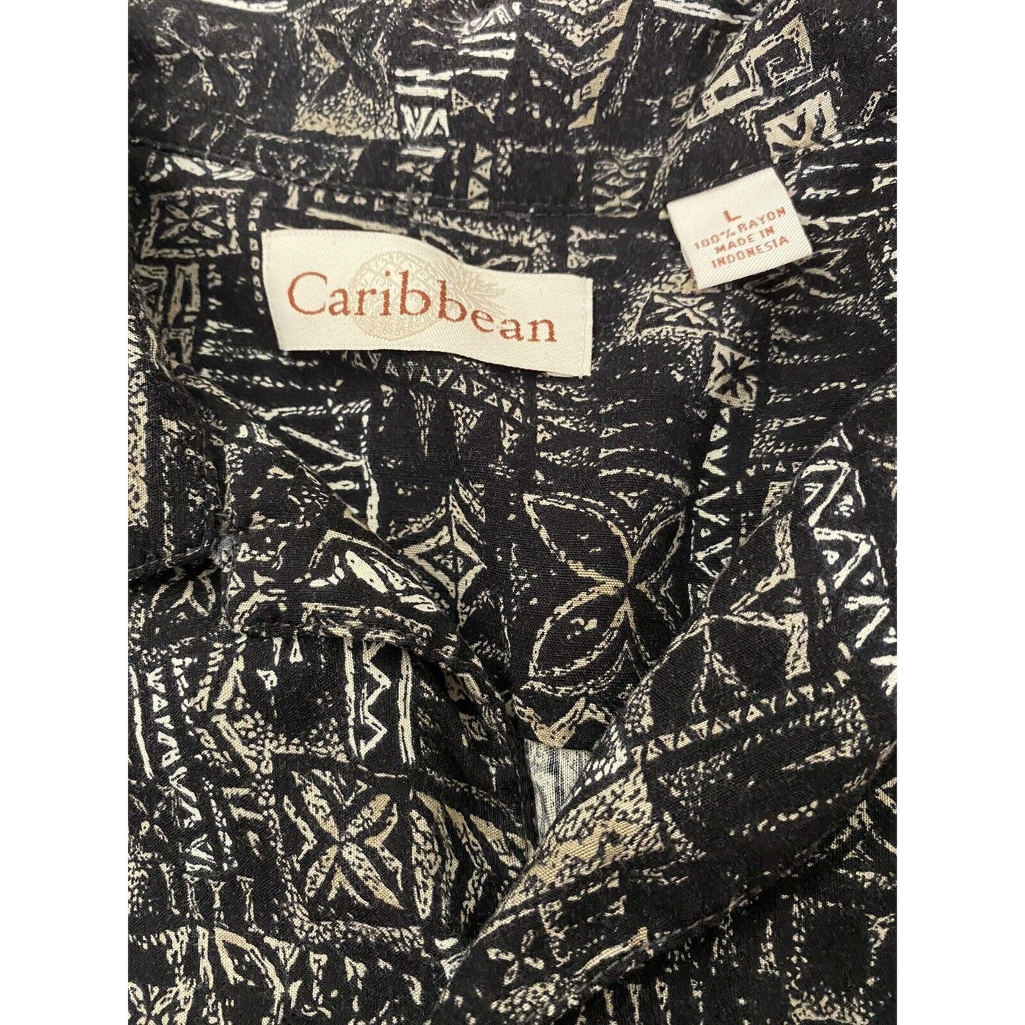 Caribbean Men’s Large Black Tropical Tribal Button-down Shirt