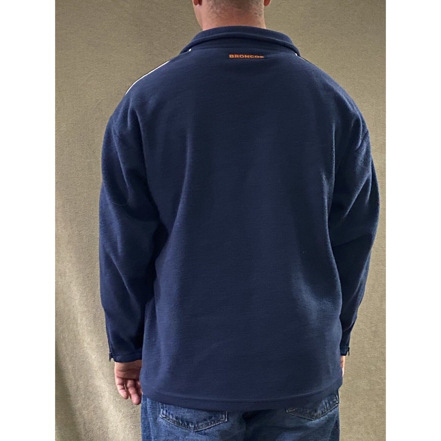 DENVER BRONCOS Pro Player Mens Large Navy Blue 1/4-zip Polyester Fleece Pullover